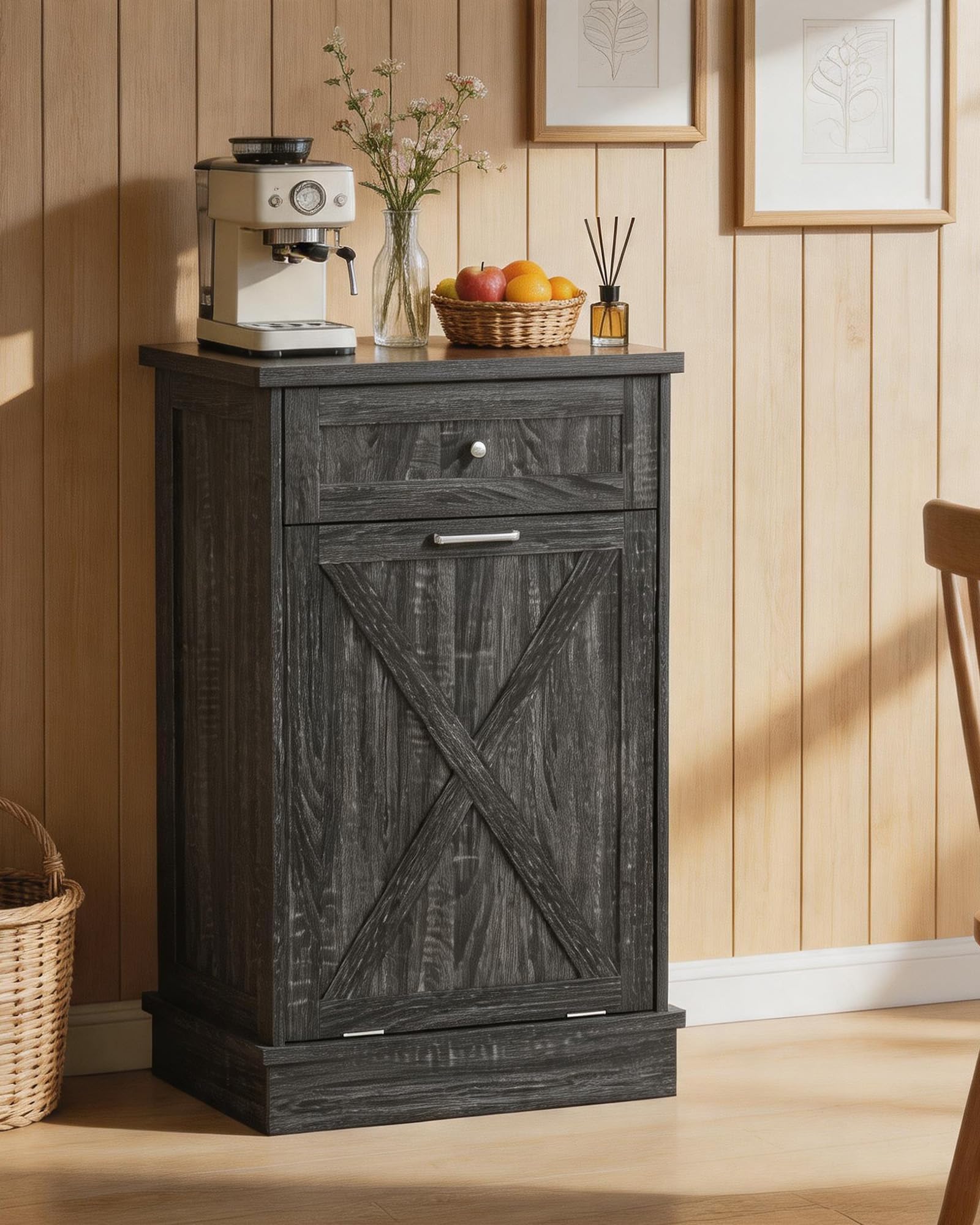 10 Gallon Tilt Out Trash Cabinet with Hideaway Drawer