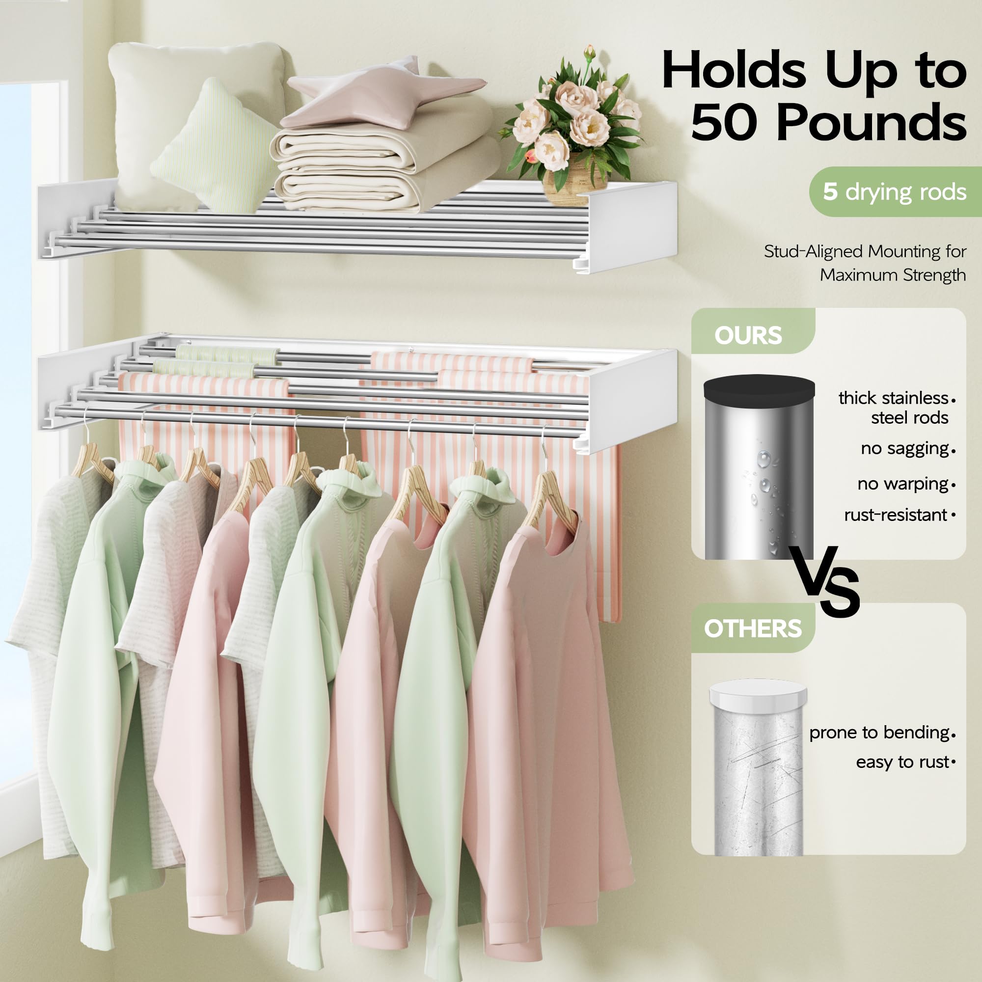 Wall Mounted Clothes Drying Rack 32"