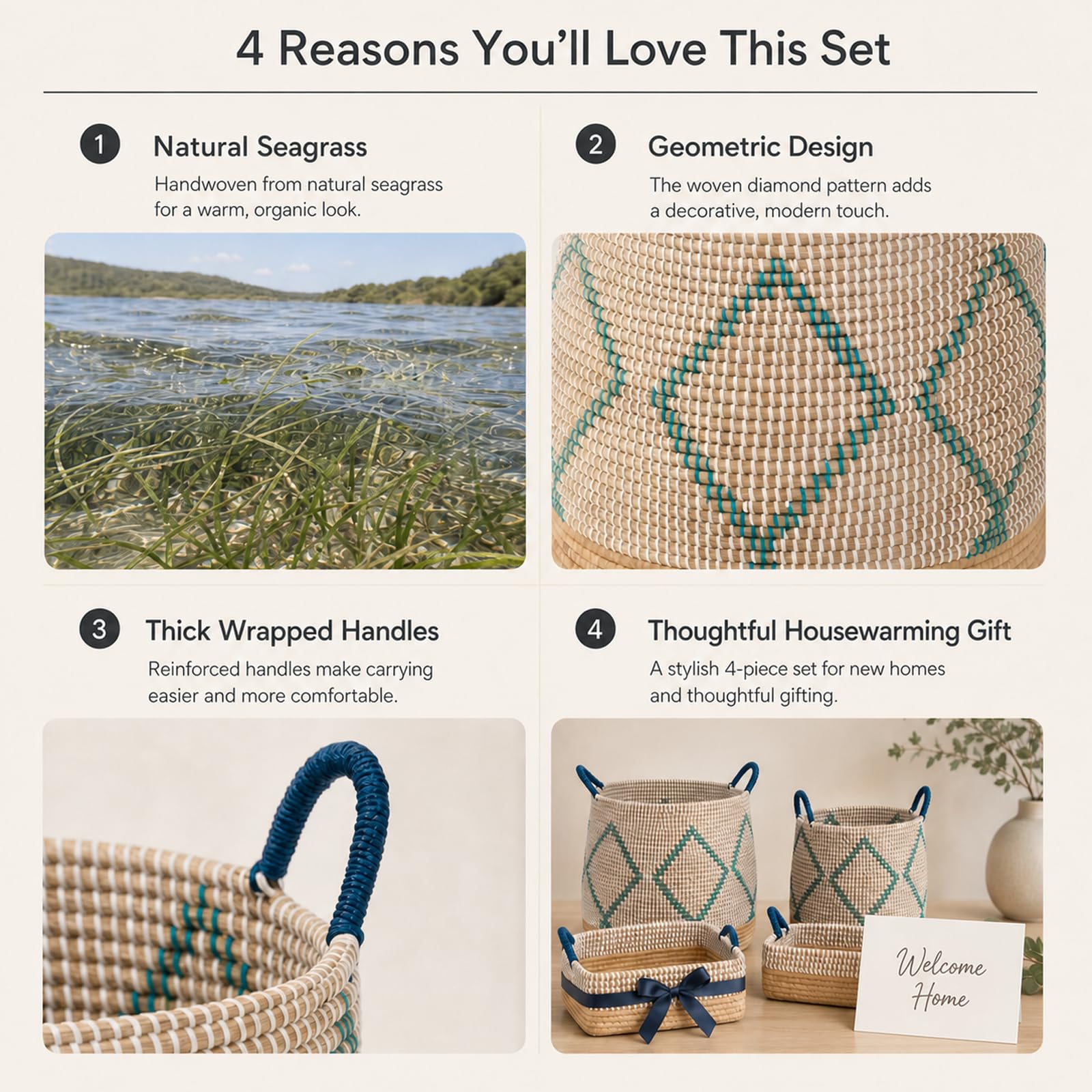 Handwoven Sea Grass Storage Baskets Set of 4 (4 Count)