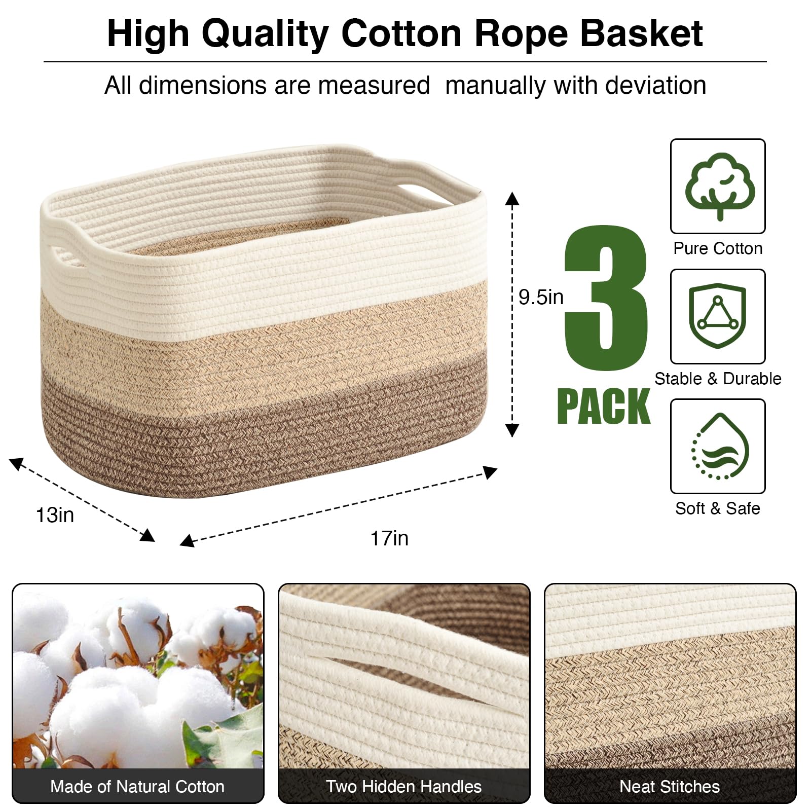 Large Storage Baskets for Organizing Shelves (3 Count)