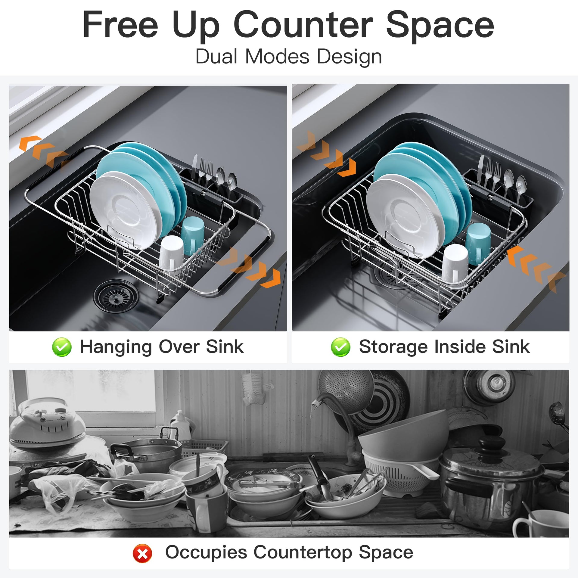 Sink Small Dish Drying Rack with Utensil Holder