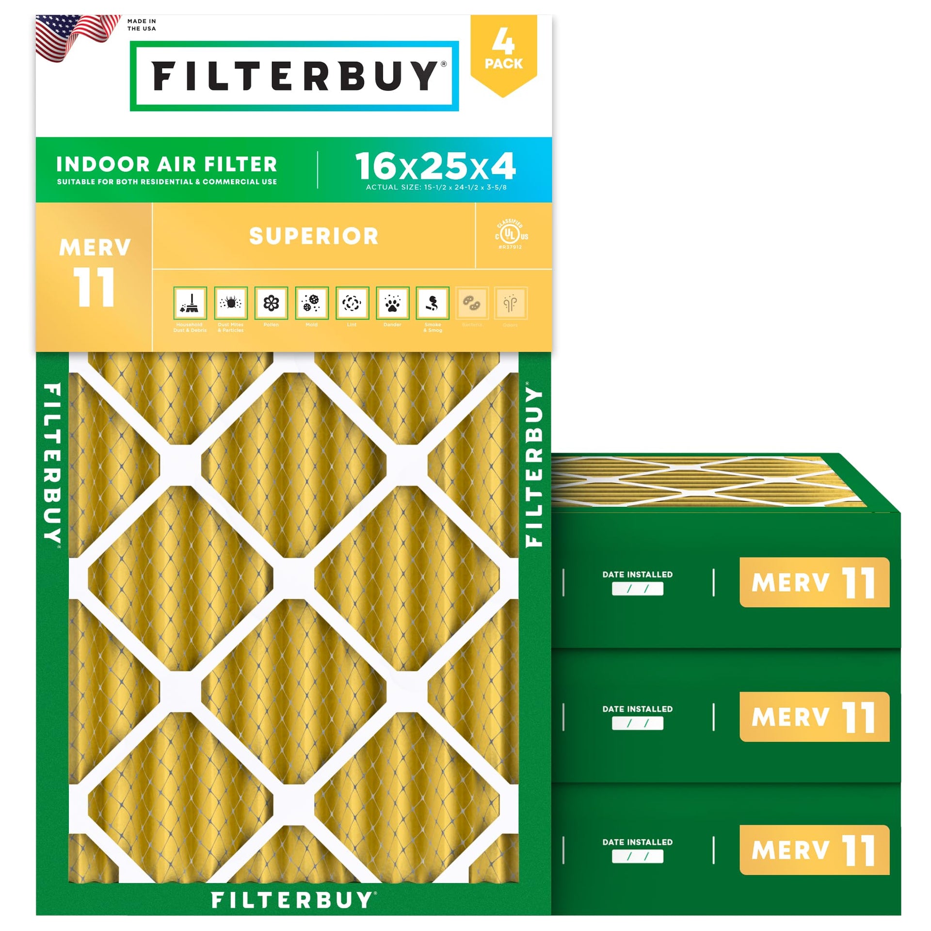 16x25x4 Air Filter MERV 11 Pet & Allergy Defense (4 Count)