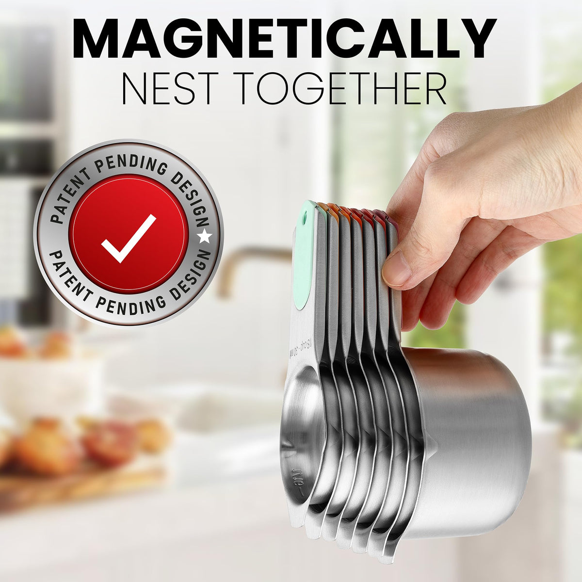 Magnetic Stainless Steel Measuring Cups Set of 7