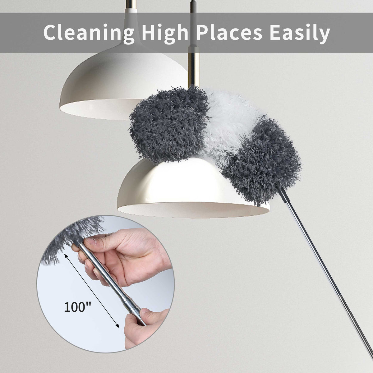 Microfiber Feather Duster with 100 Inches Extendable Pole (2 Count)