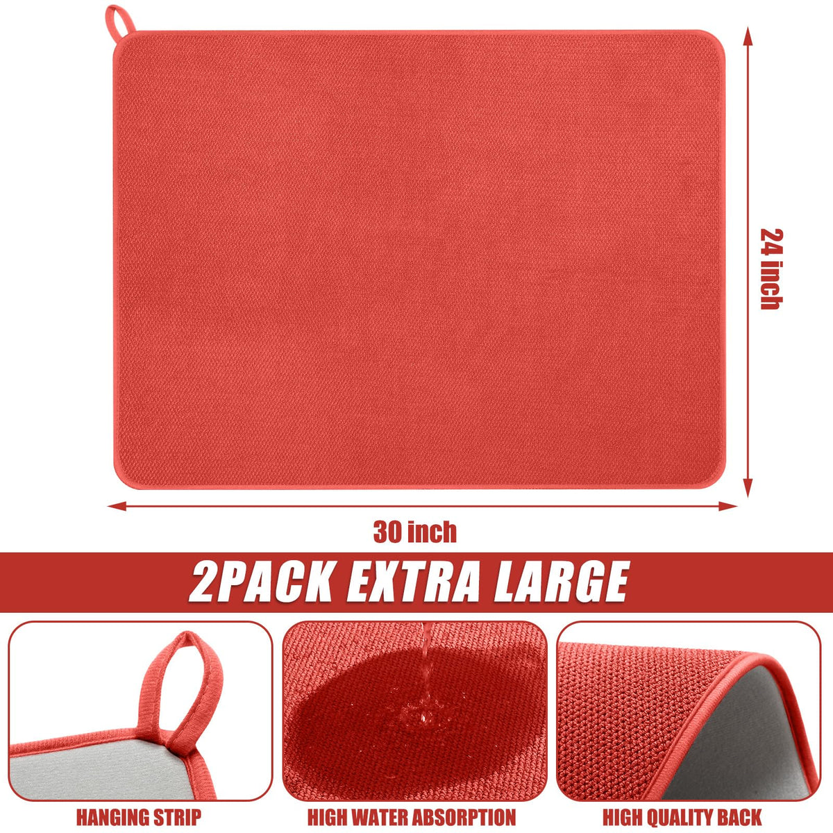 2 Pack Extra Large Dish Drying Mat Microfiber Absorbent Dish Drying Pad Large Size Dishes Drainer Mats for Countertop