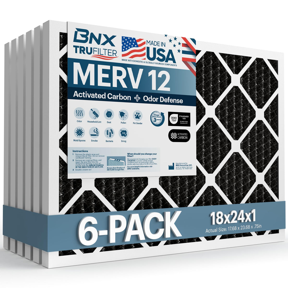 TruFilter 18x24x1 MERV 12 Odor Defense (6 Count)