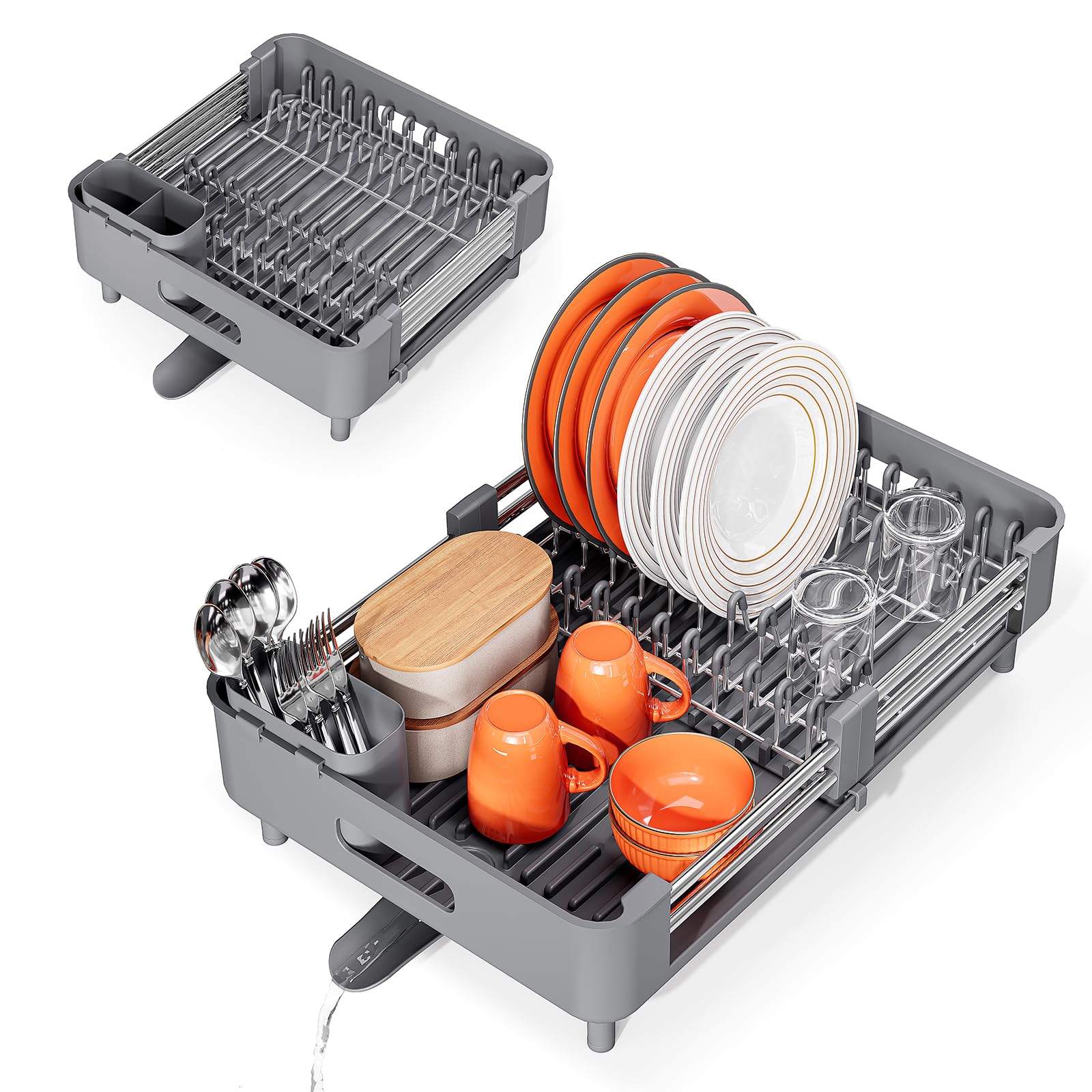 Extendable Stainless Dish Drying Rack for Kitchen Counter