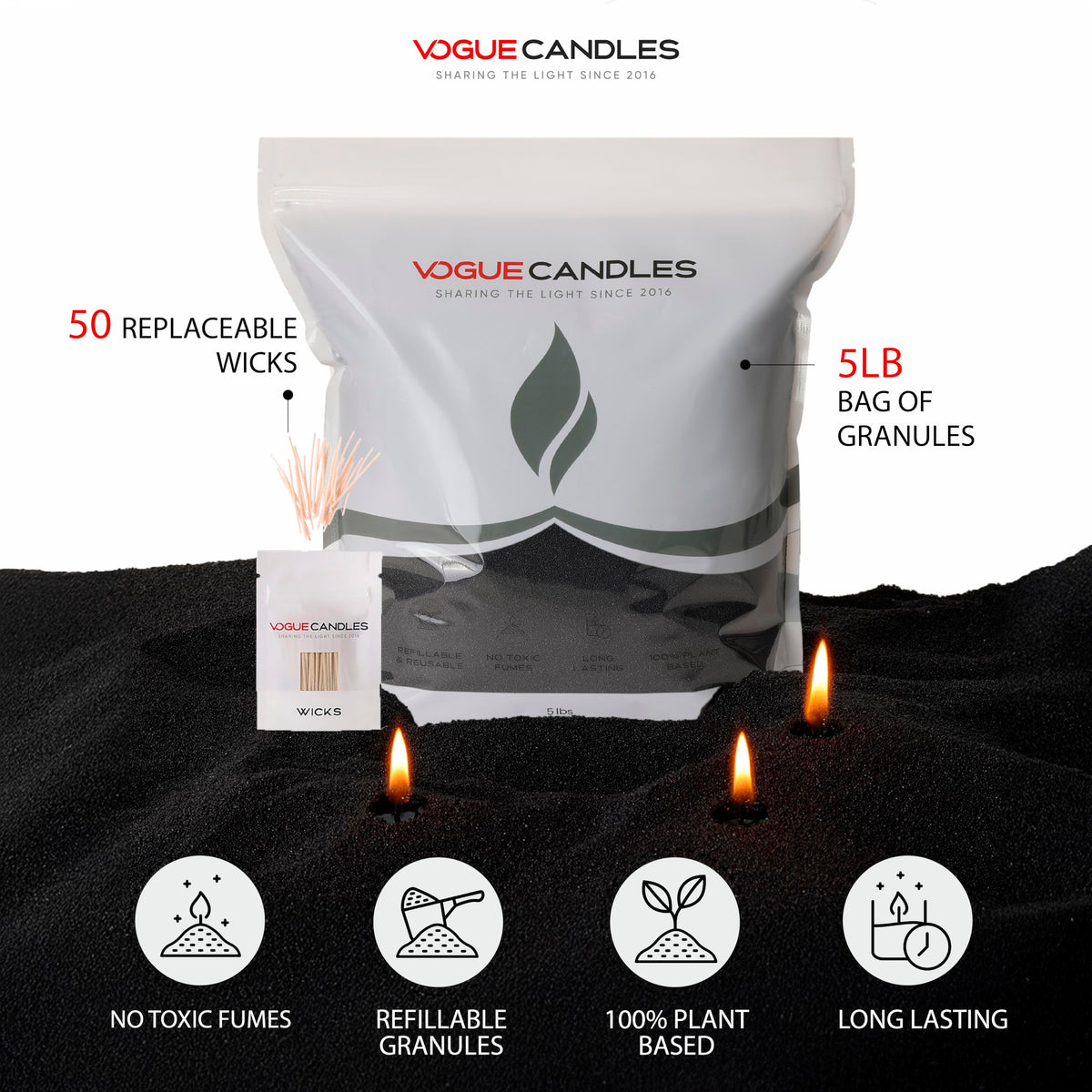 Vogue Candles Black Pearled Candle Sand Wax (80 Ounce)