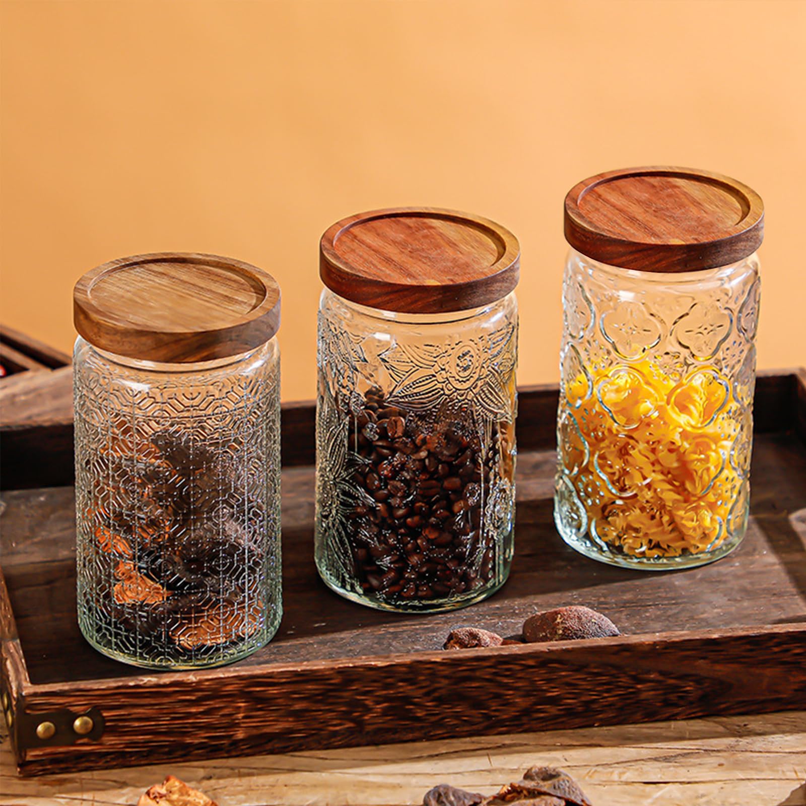 24 OZ 6 PCS Glass Storage Jar with Airtight Bamboo Wooden Lids