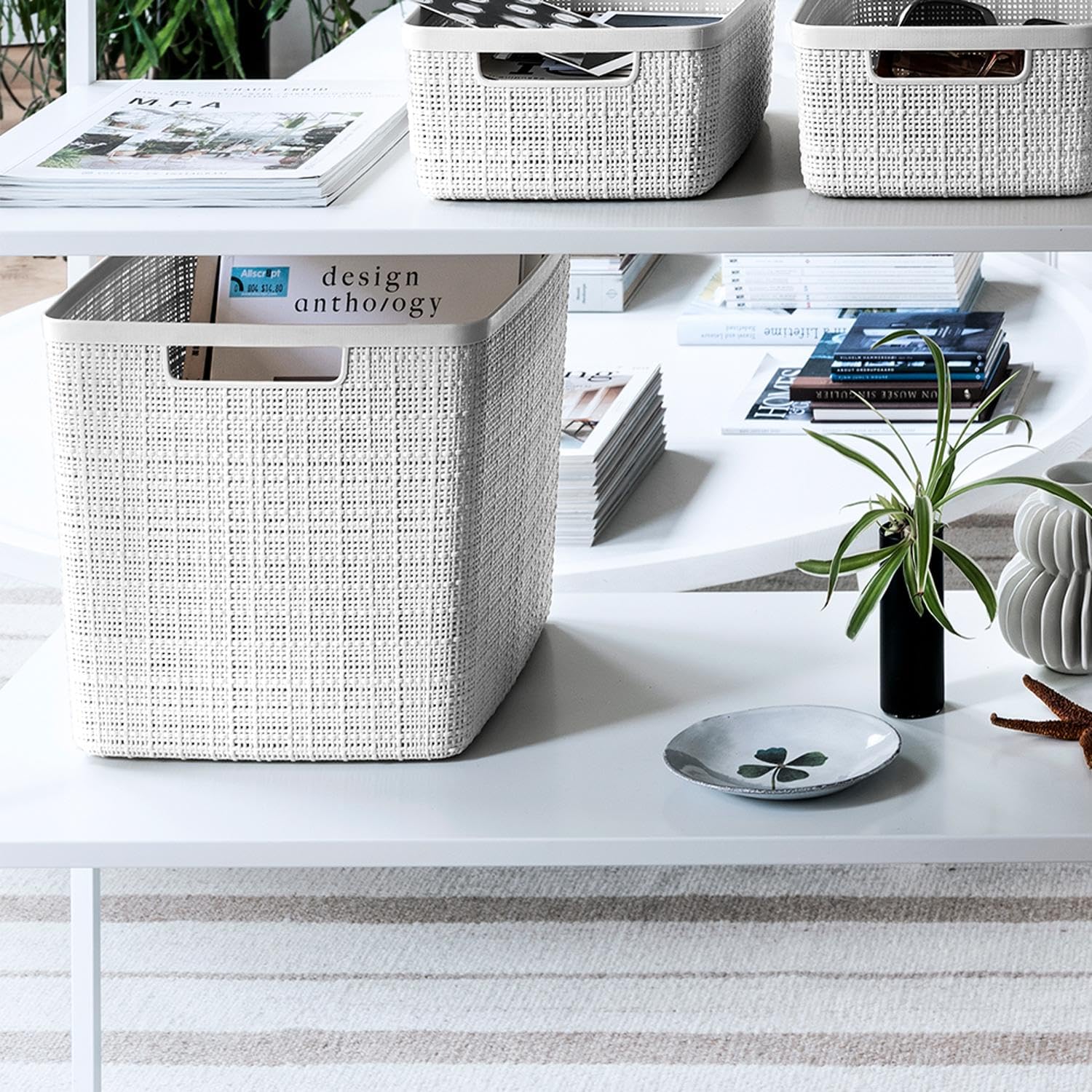 Set of 4 Large Cube 17L Jute Decorative Plastic Organization and Storage Baskets (4 Count)