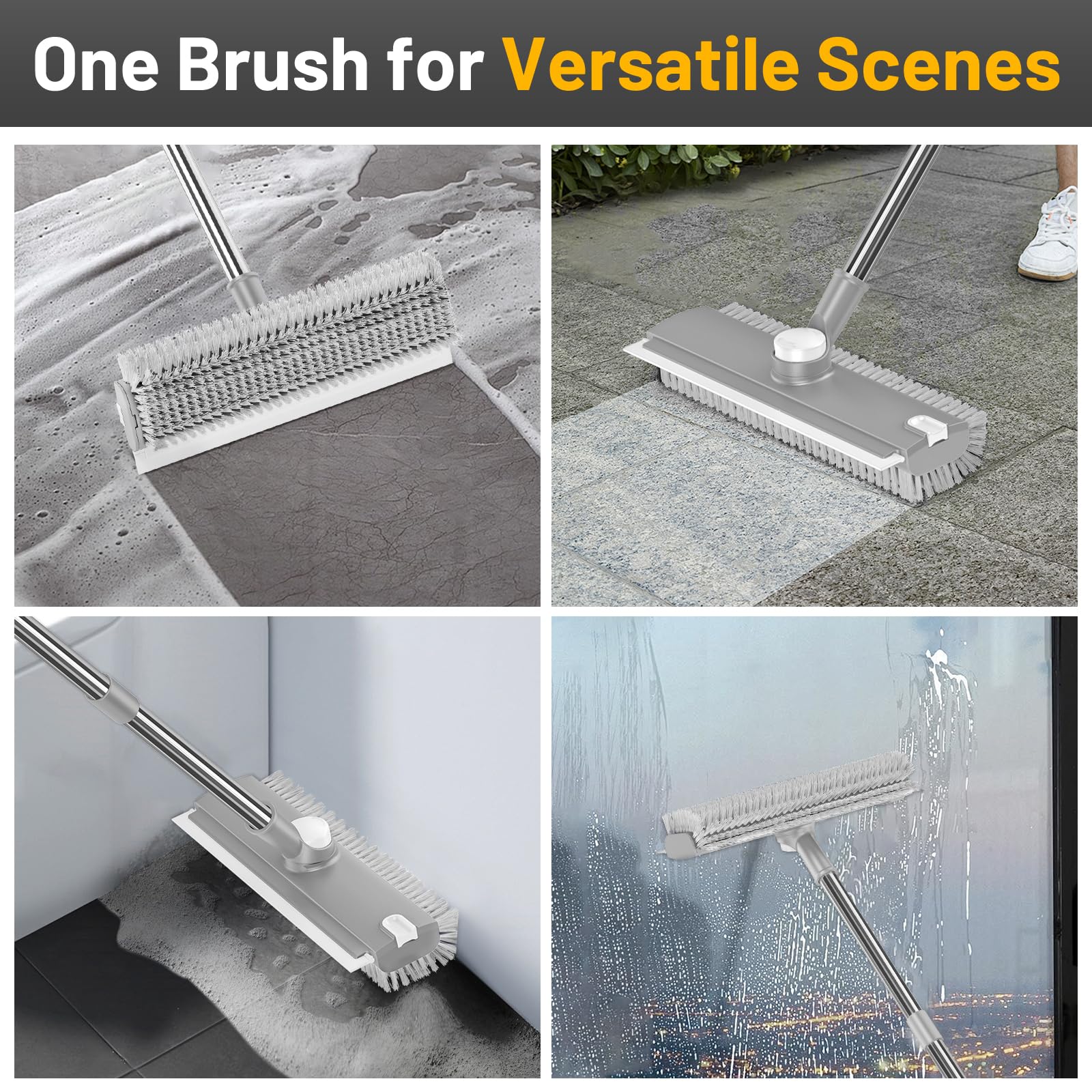 3 in 1 Floor Scrub Brush with Long Handle & Squeegee
