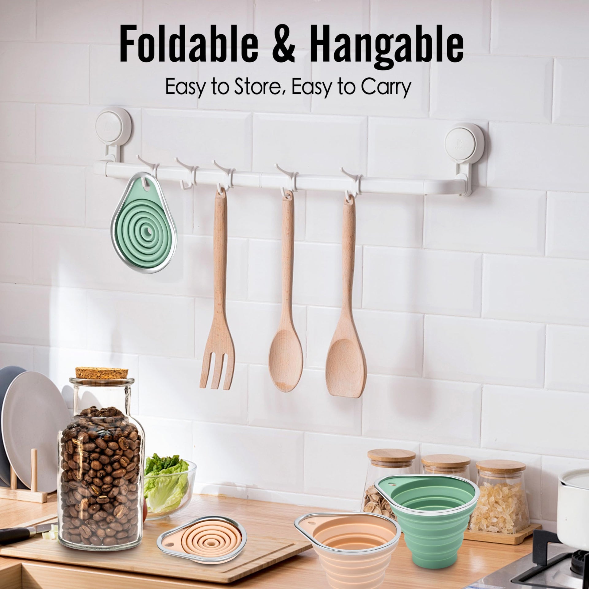 Stainless Steel Rim Small Silicone Collapsible Funnel Set (2 Count)