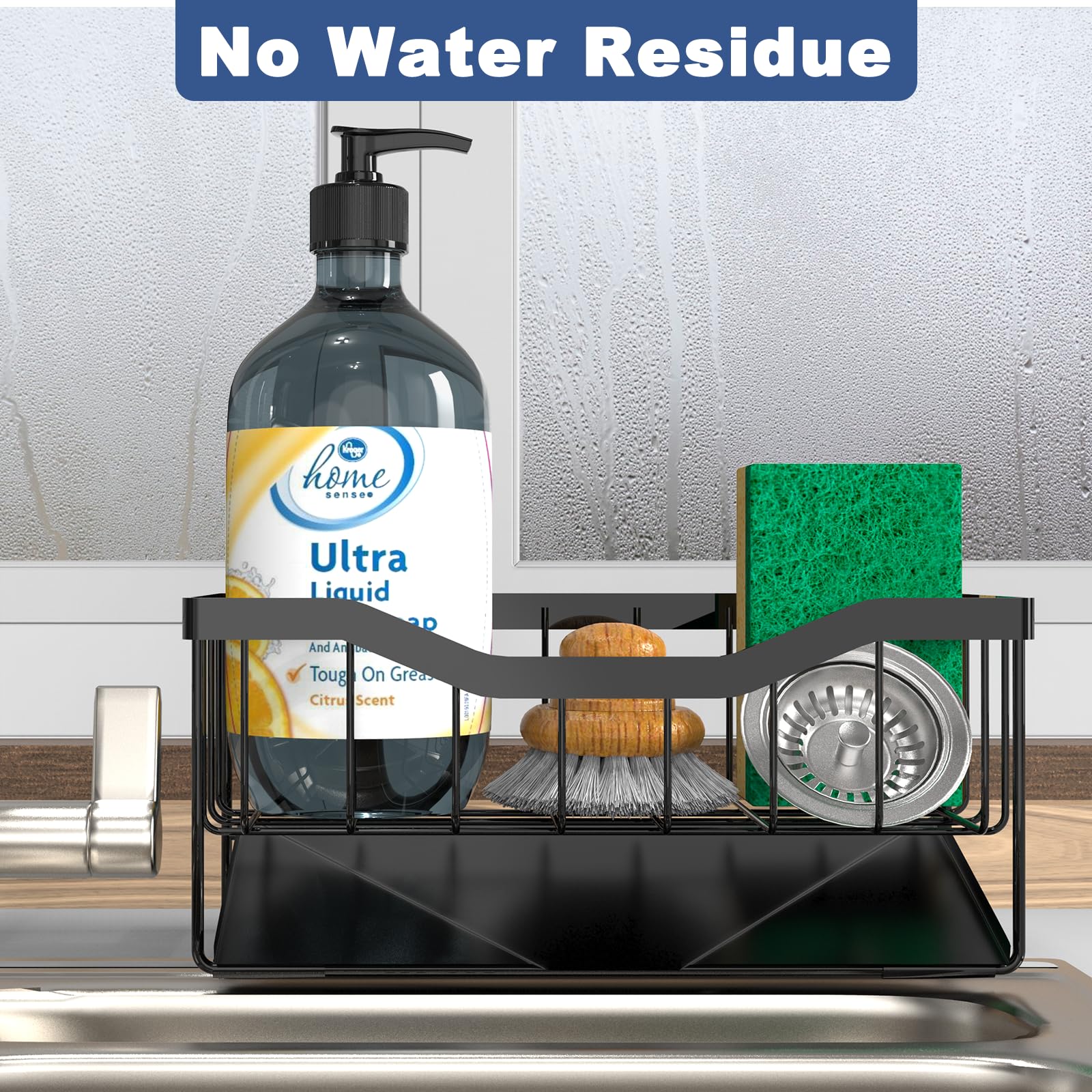 Sponge Holder for Kitchen Sink with Auto Draining Tray