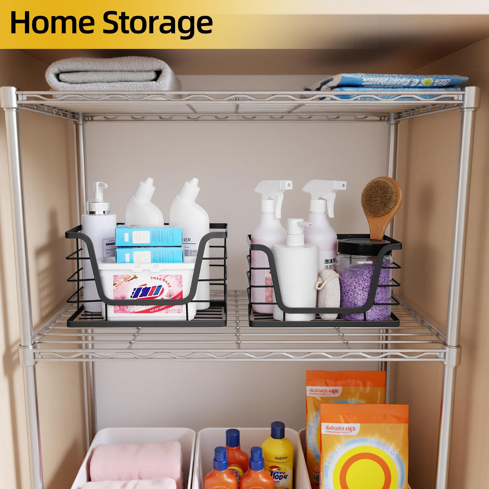 2 Pack Storage Stackable Kitchen Laundry Organizers with Bamboo Top (2 Count)