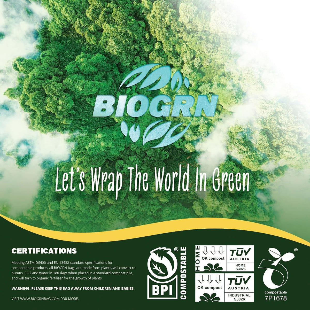 10 13 Gallon Compostable Trash Bags with Flat (50 Count)