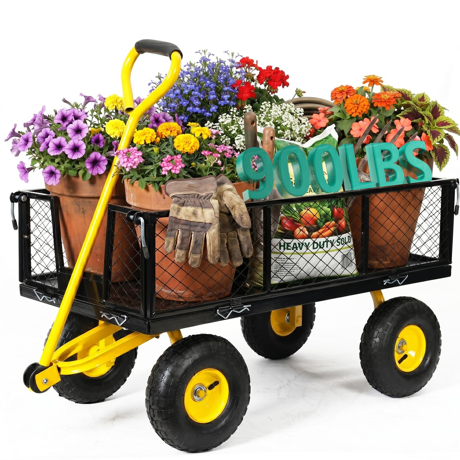 900 LBS Garden Cart Heavy Duty with 180° Rotating Handle