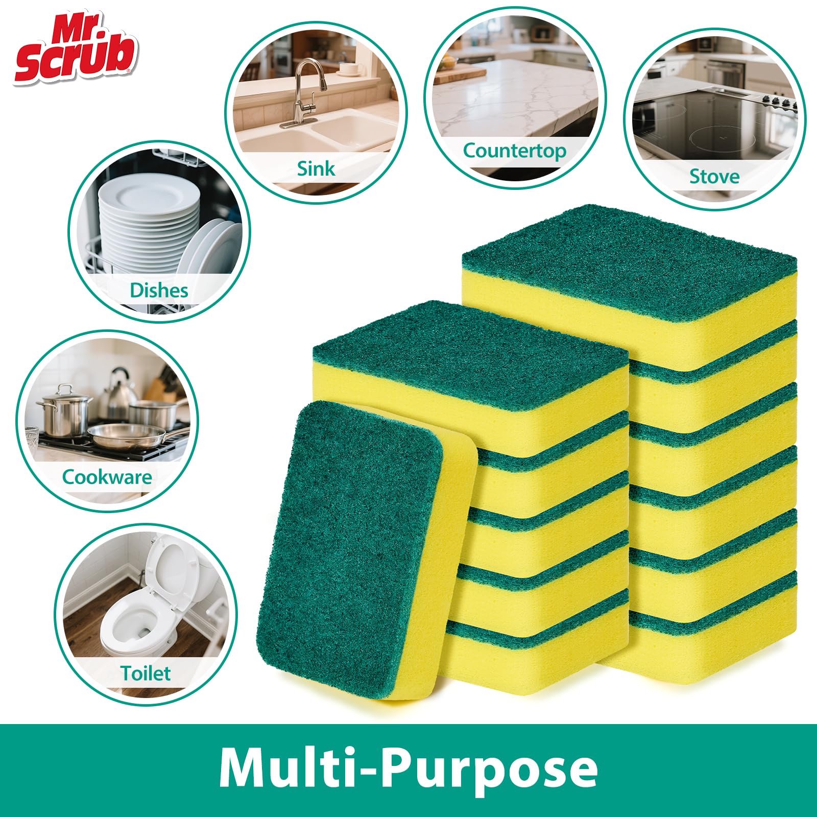 Sponges Kitchen Scrub Dish Sponge Scouring Pad (36 Count)