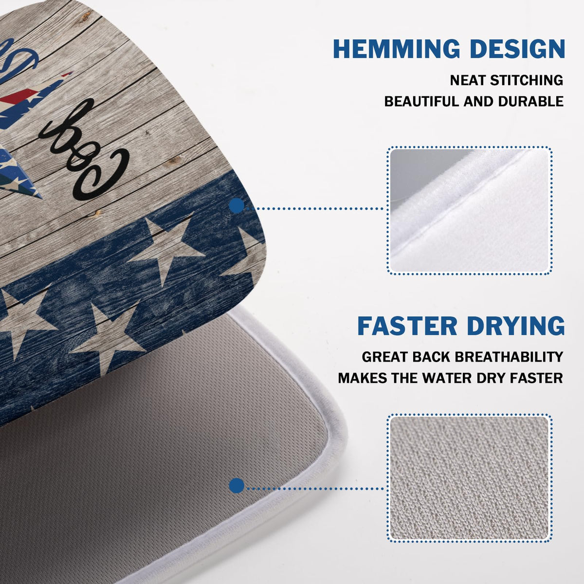 4th of July Dish Drying Mat 18x24 Inch Patriotic God Bless America Memorial Kitchen Mats Independence Day Absorbent Dishes Pad for Kitchen Counter USA Star Drying Mat Home Decor for Countertop