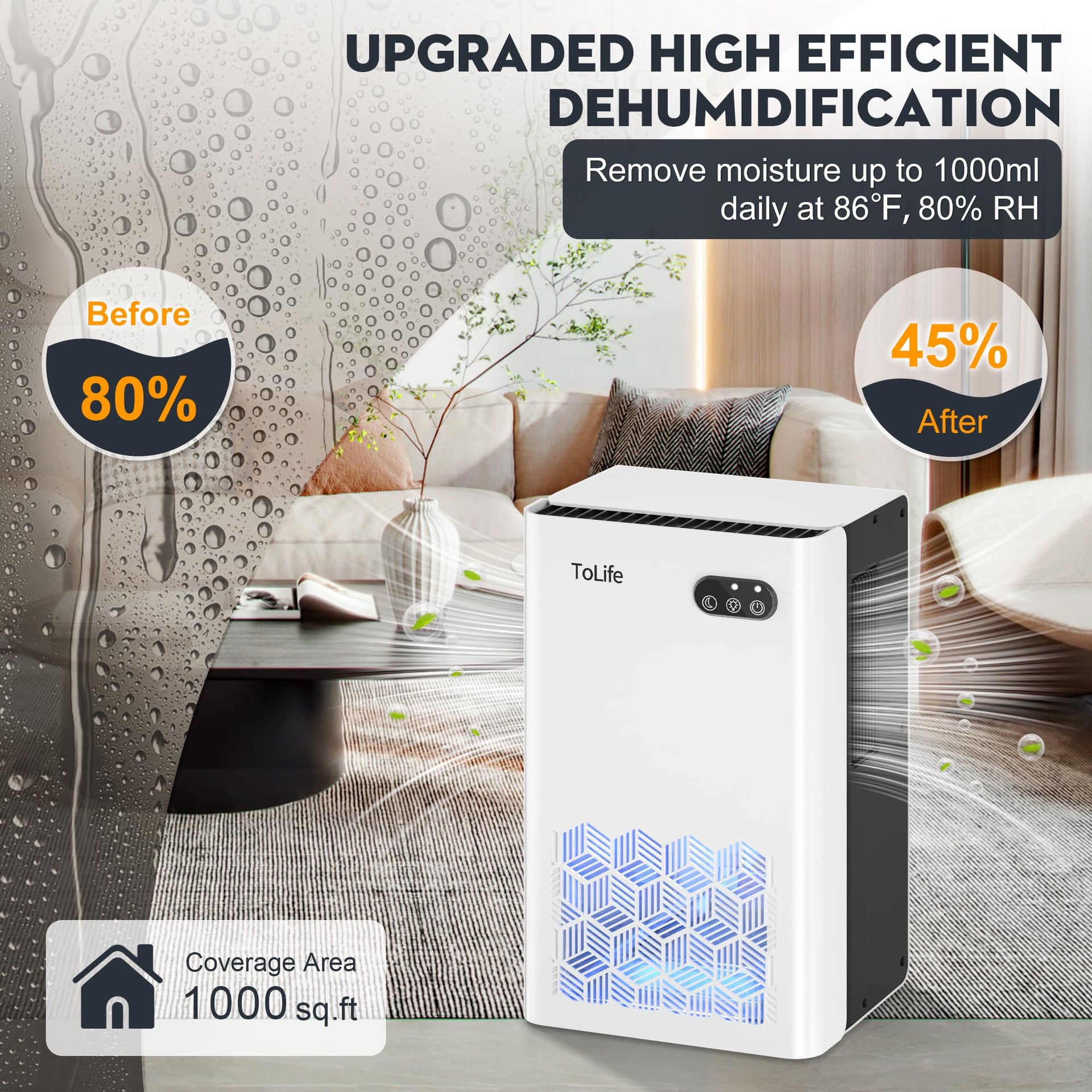Dehumidifier 1000 Sq Ft 95 oz Tank with Sleep Mode