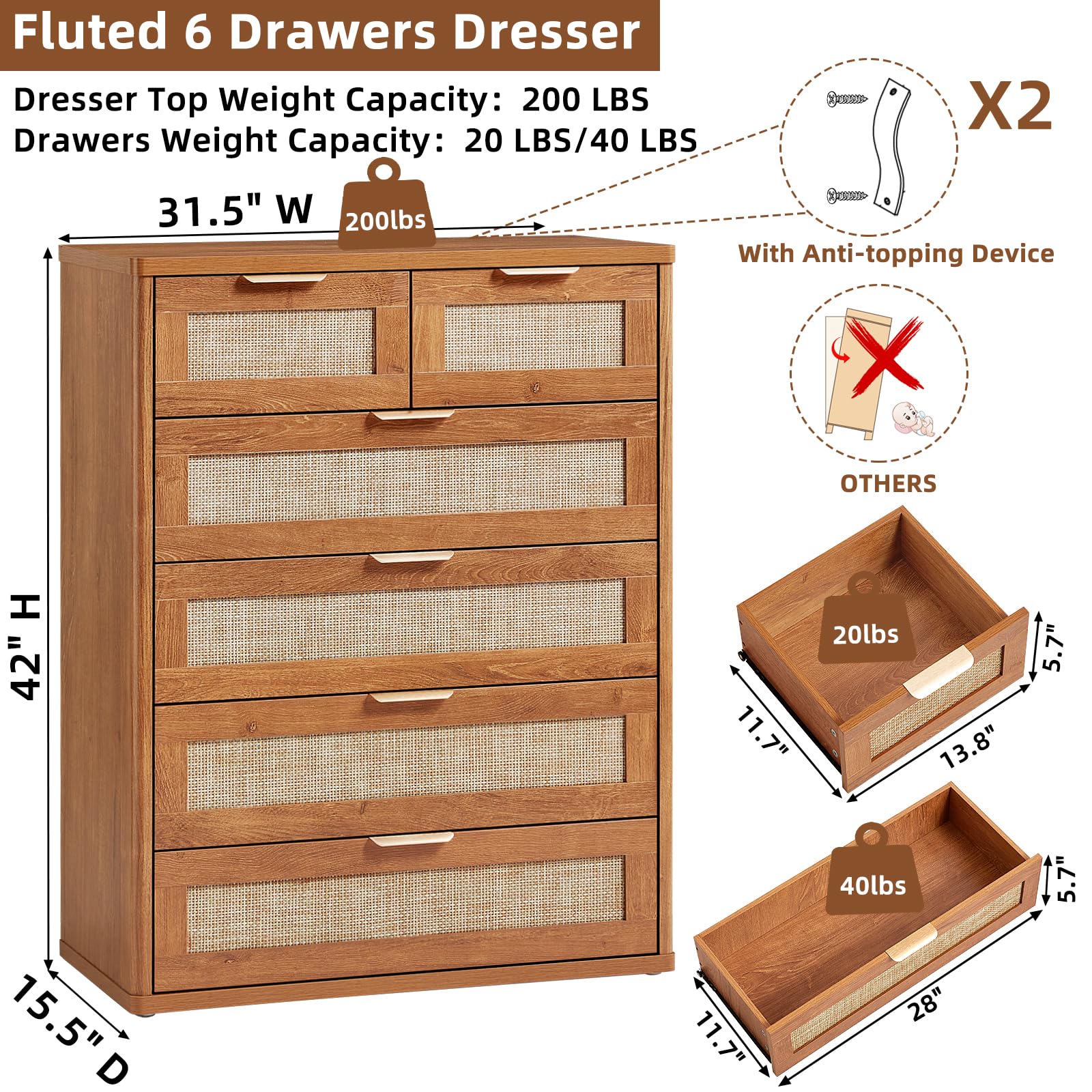 Rattan Dresser for Bedroom Set 2