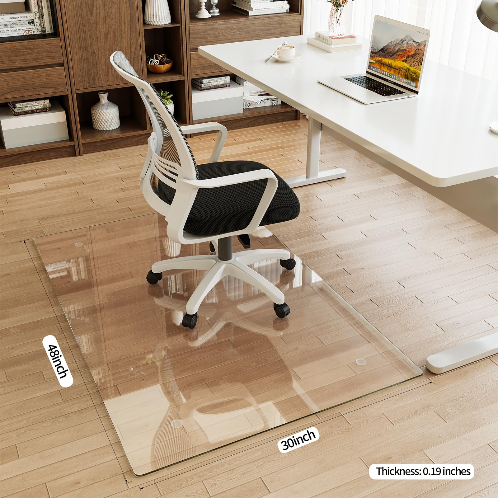 Tempered Glass] 30" x 48" Glass Office Chair Mat for Carpet