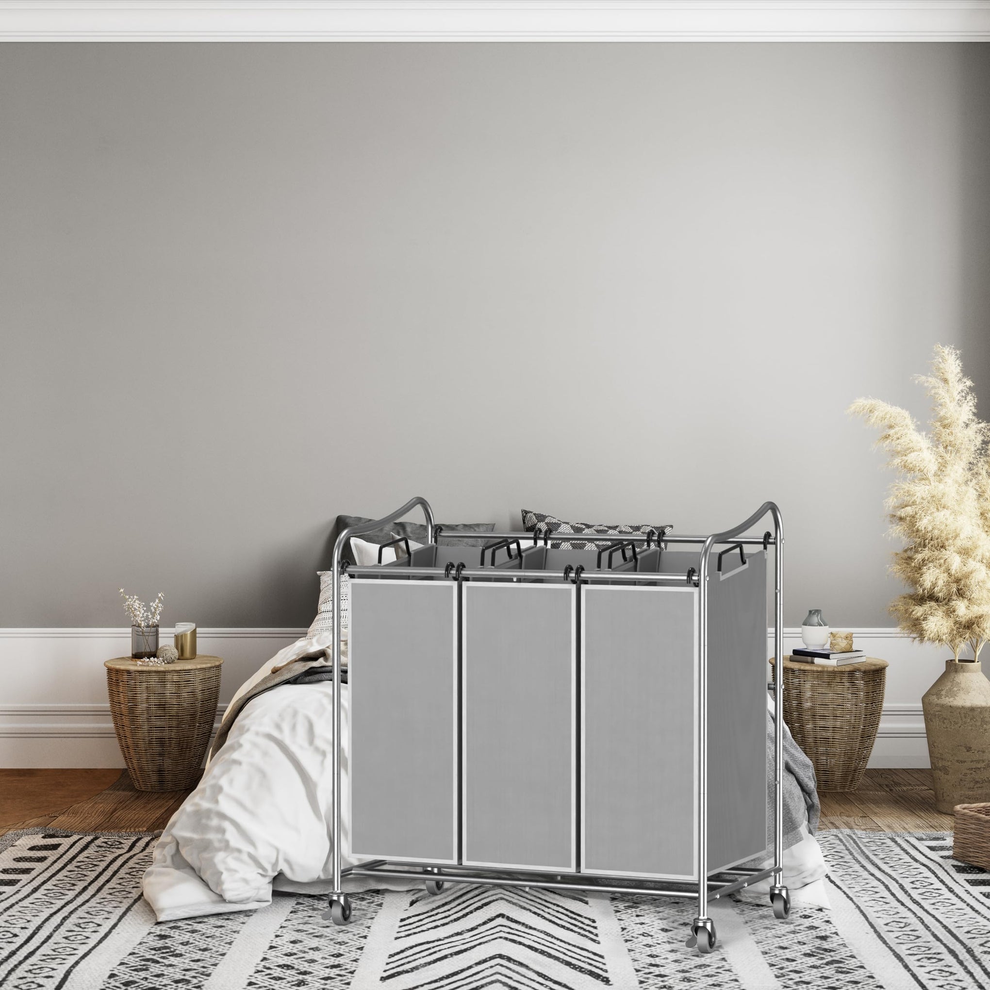 Heavy Duty 3 Bag Laundry Sorter Rolling Cart