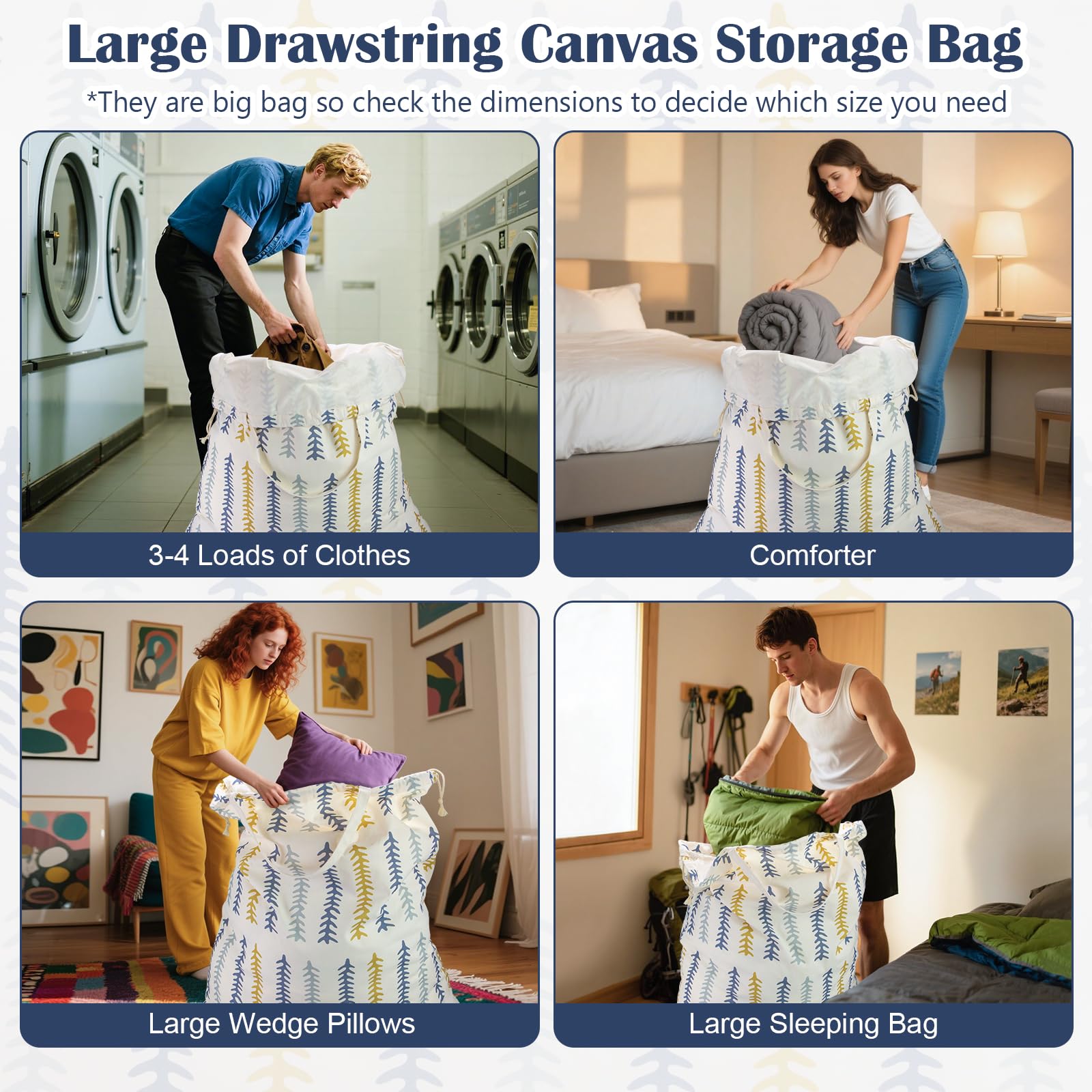 Thick Canvas Laundry Bag with Handles & Drawstring