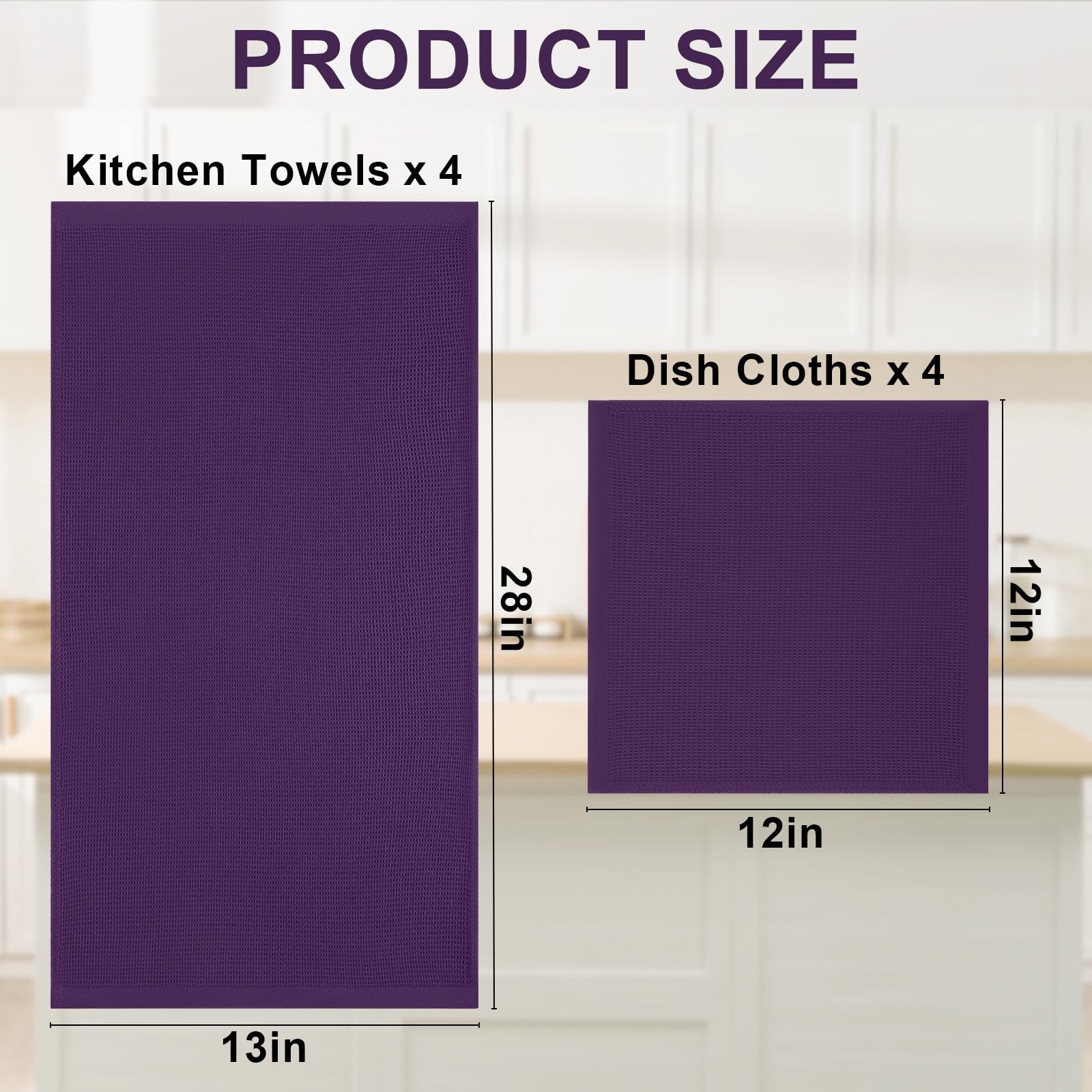 100% Cotton Kitchen Towels and Dishcloths Set (8 Count)
