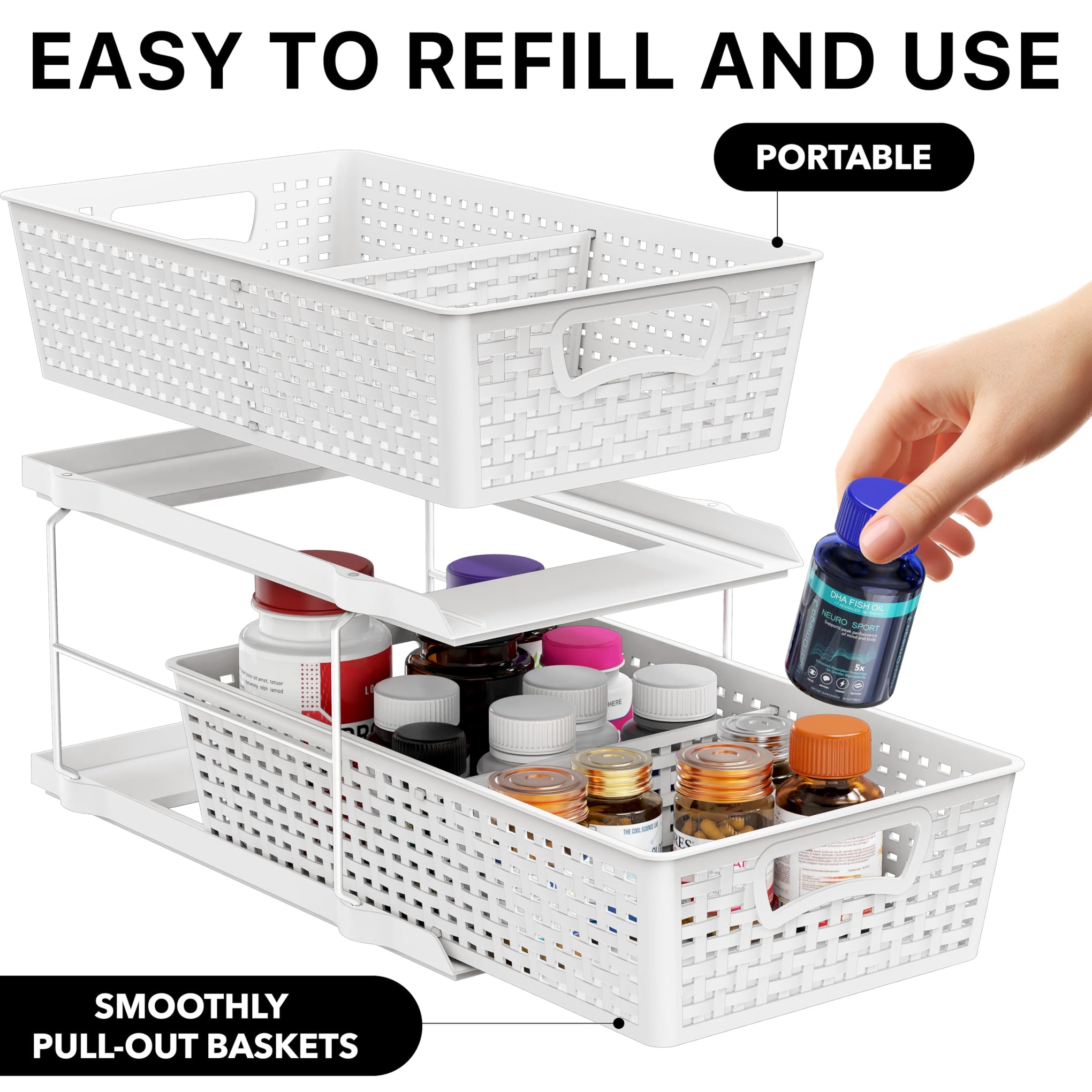 2 Tier Pull Out Sliding Drawer Under Sink Storage