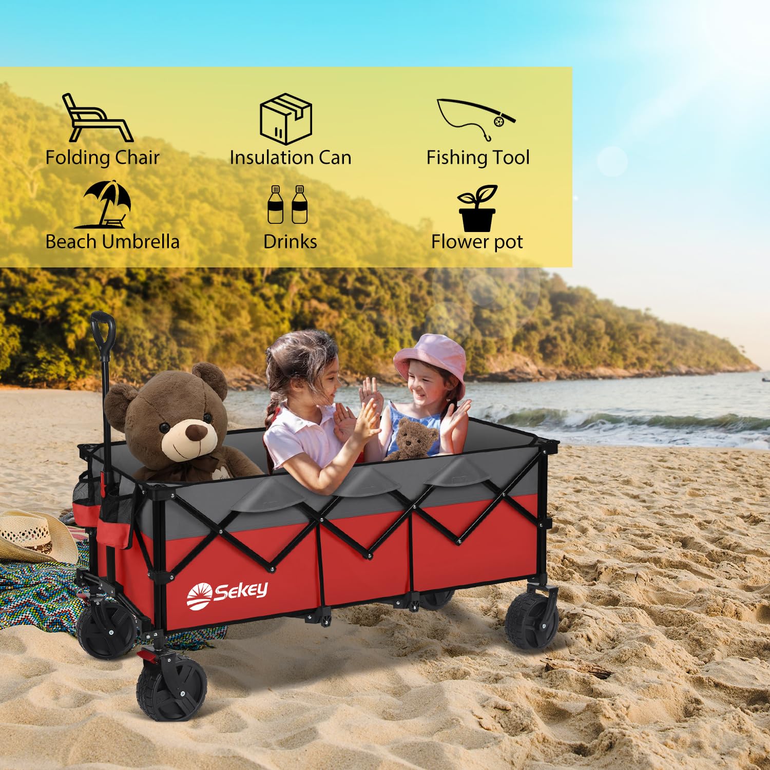 48''L Collapsible Foldable Extended Wagon with 660lbs Weight Capacity