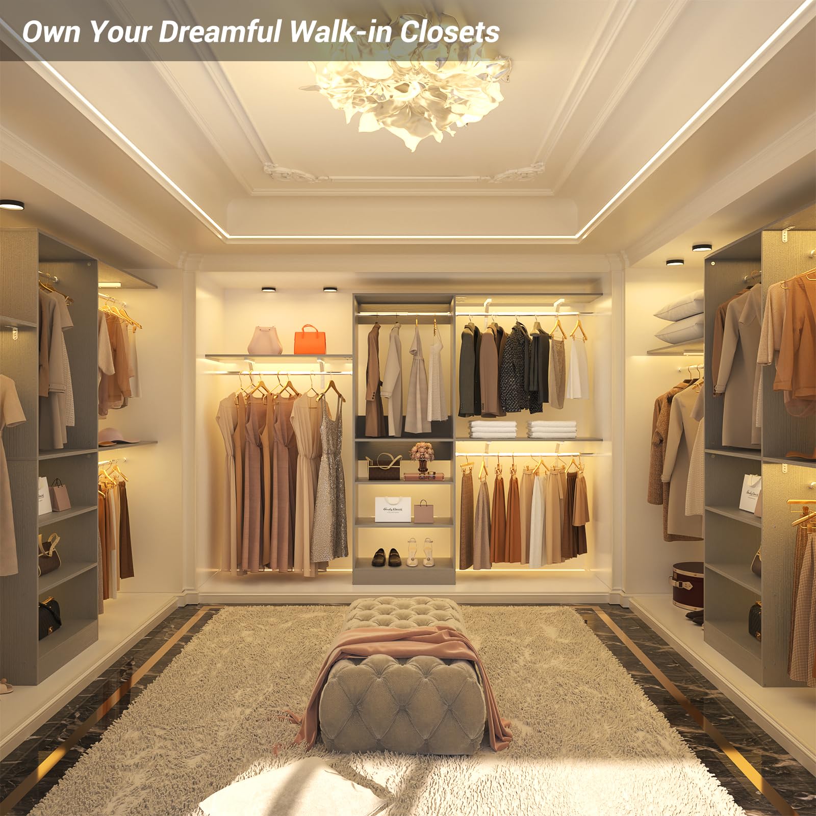 8FT Closet System with 3 Wooden Storage Shelves