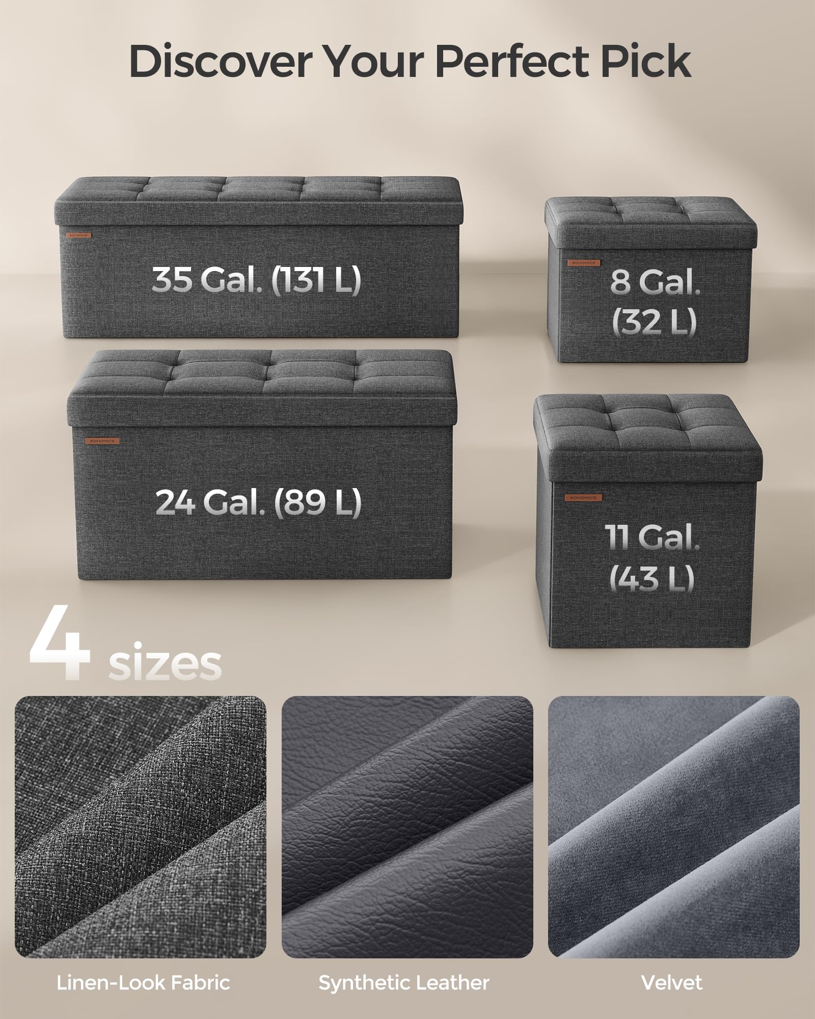 30 Inches Folding Storage Ottoman Bench