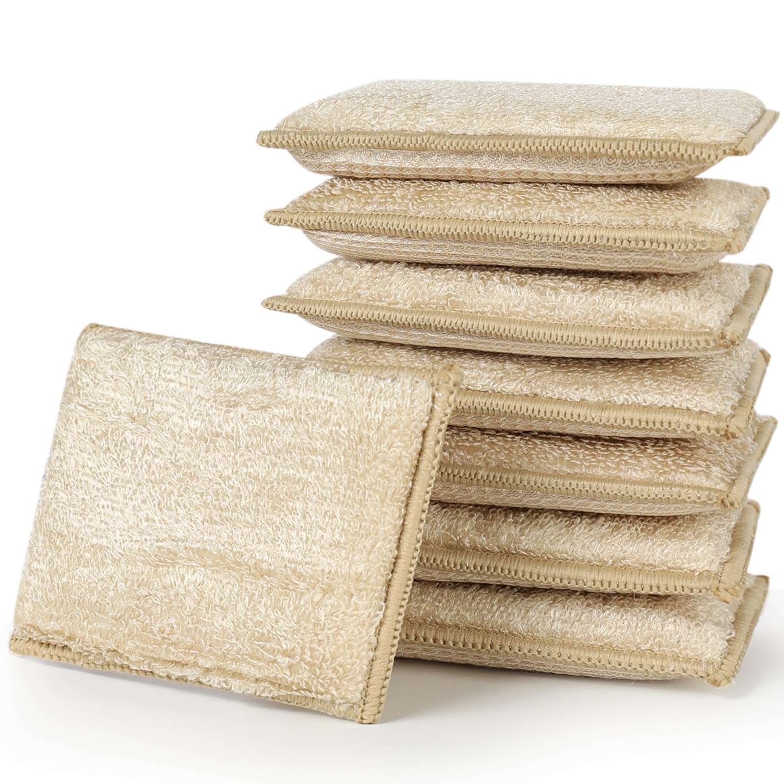 Bamboo Natural Absorbent Sponges Kitchen Cleaning Sponges Reusable Dish Washing Sponges Beige (8 Count)