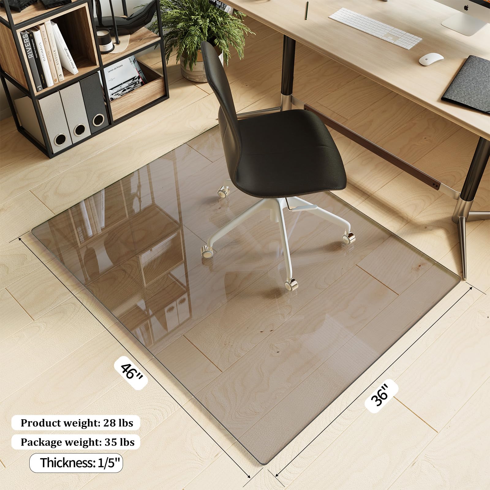 36" x 46" Office Chair Mat for Hardwood Floors & Carpets