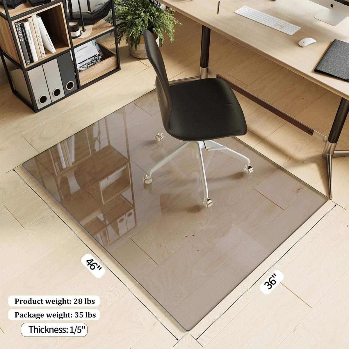 36" x 46" Office Chair Mat for Hardwood Floors & Carpets