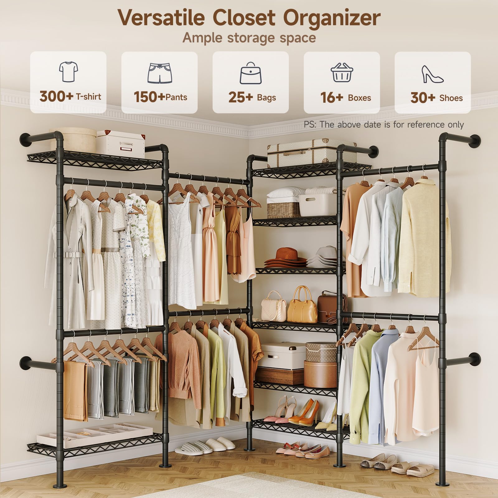 L4 Wall Mounted Heavy Duty Corner Industrial Pipe Clothing Rack