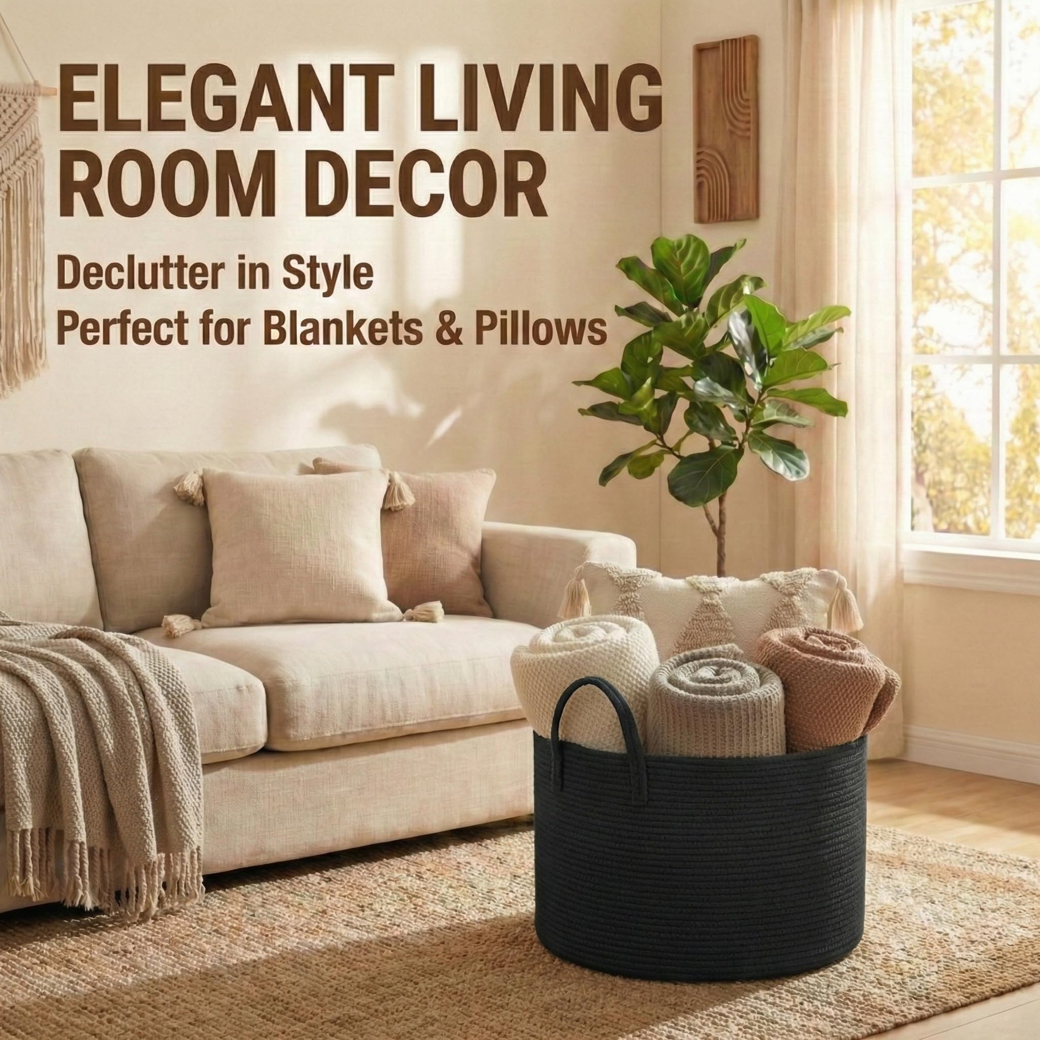 115L Extra Large Machine Washable Cotton Rope Blanket Basket