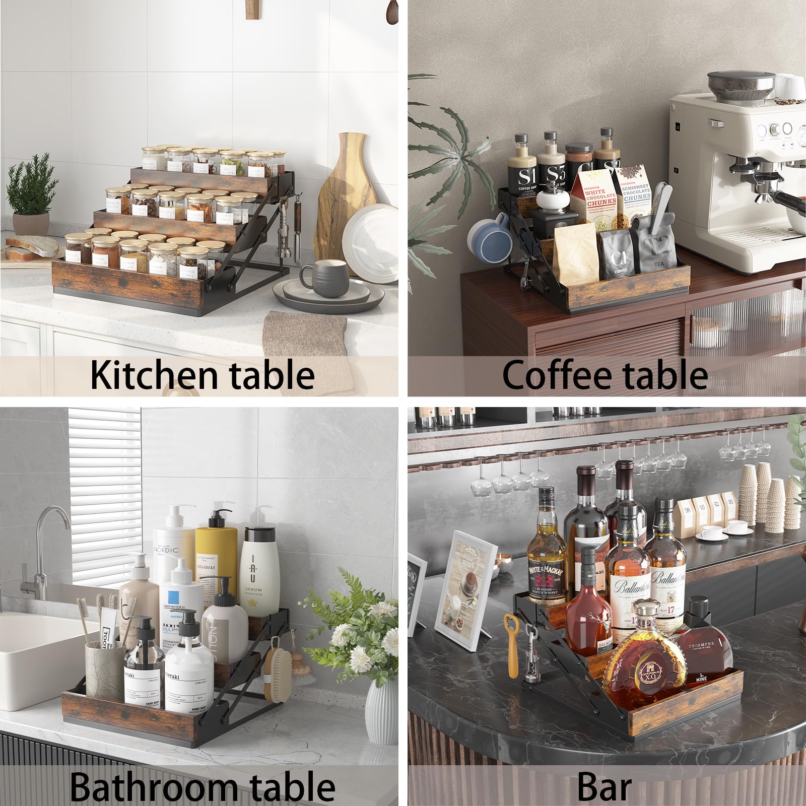 3 Tier Foldable Spice Rack Organizer for Countertop (2 Count)