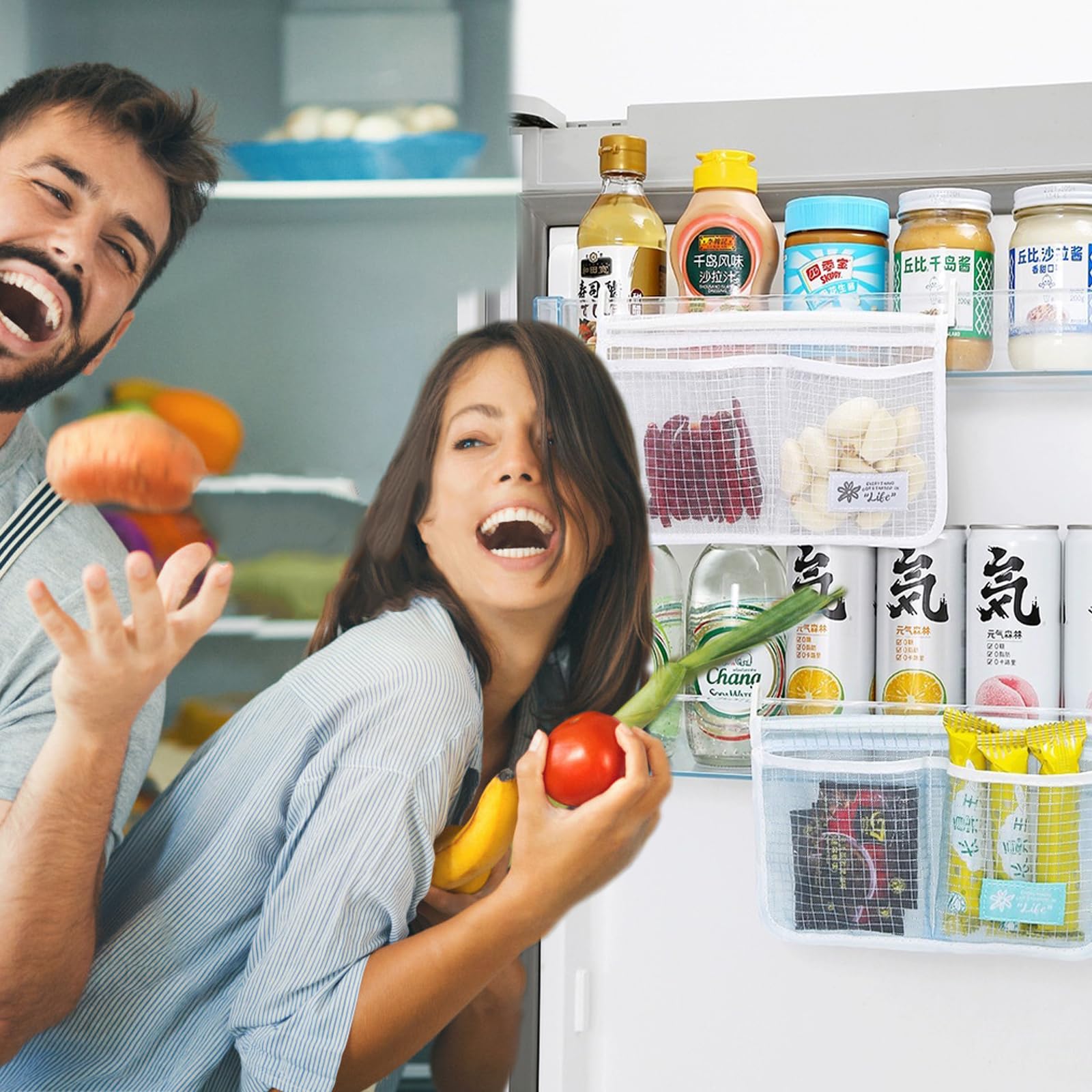 2 piece Refrigerator Door Organizer Set Fridge Hanging Mesh Bag for Kitchen Storage Bag Household Sundries Sorting Bag Used to Refrigerator Side Door Storage Small Objects Containers (2 Count)