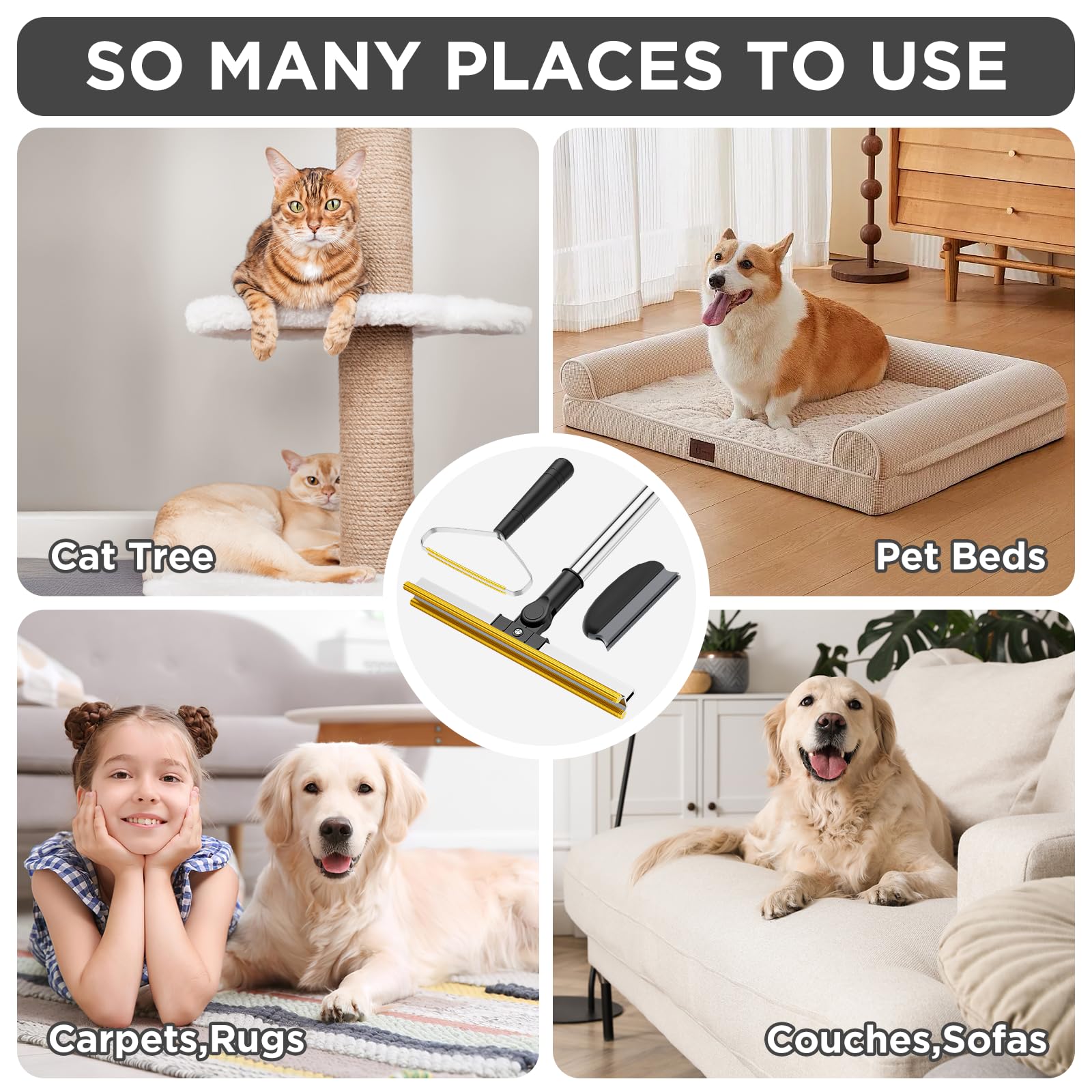 3 in 1 Carpet Rake for Pet Hair Removal
