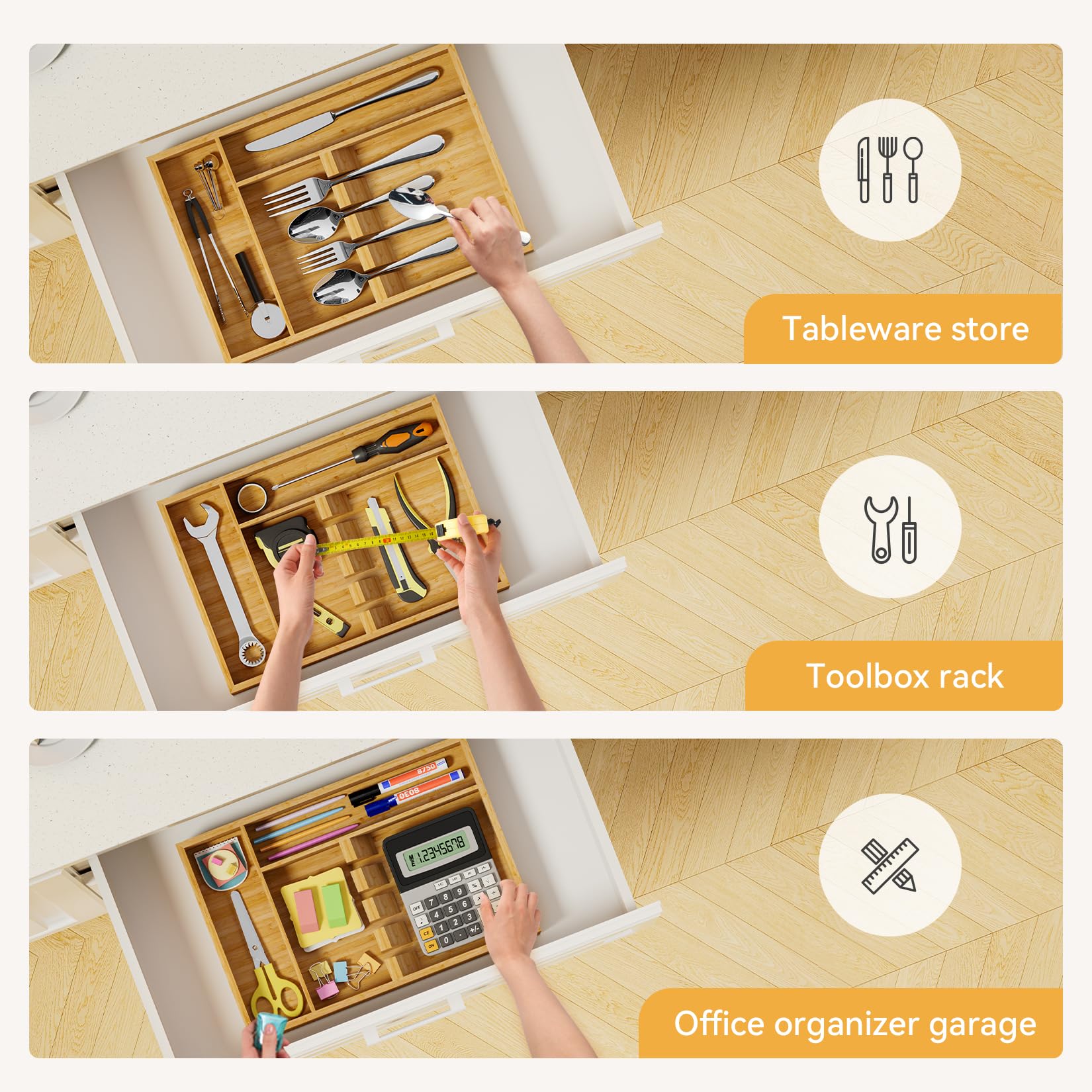 Bamboo Silverware Organizer