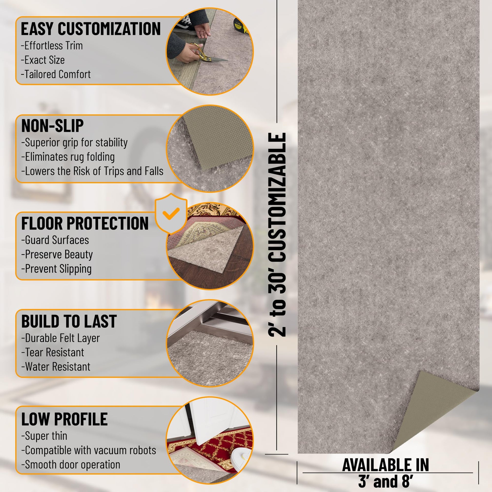 5' x 8' Non Slip Rug Pad Gripper 1
