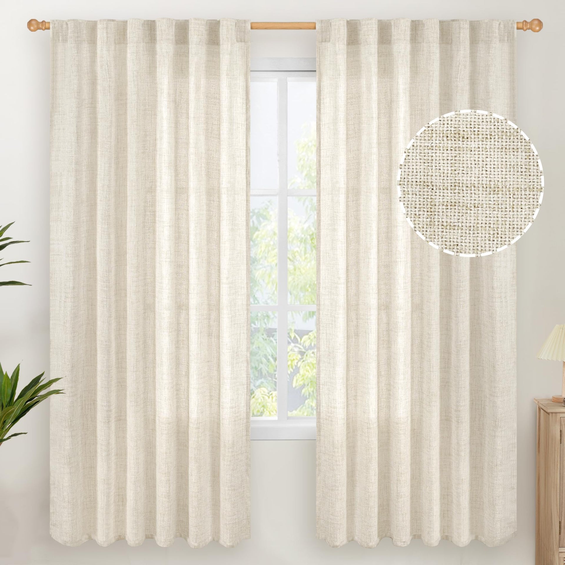 Linen Curtains for Living Room 72 Inches Long Light Filtering (2 Count)