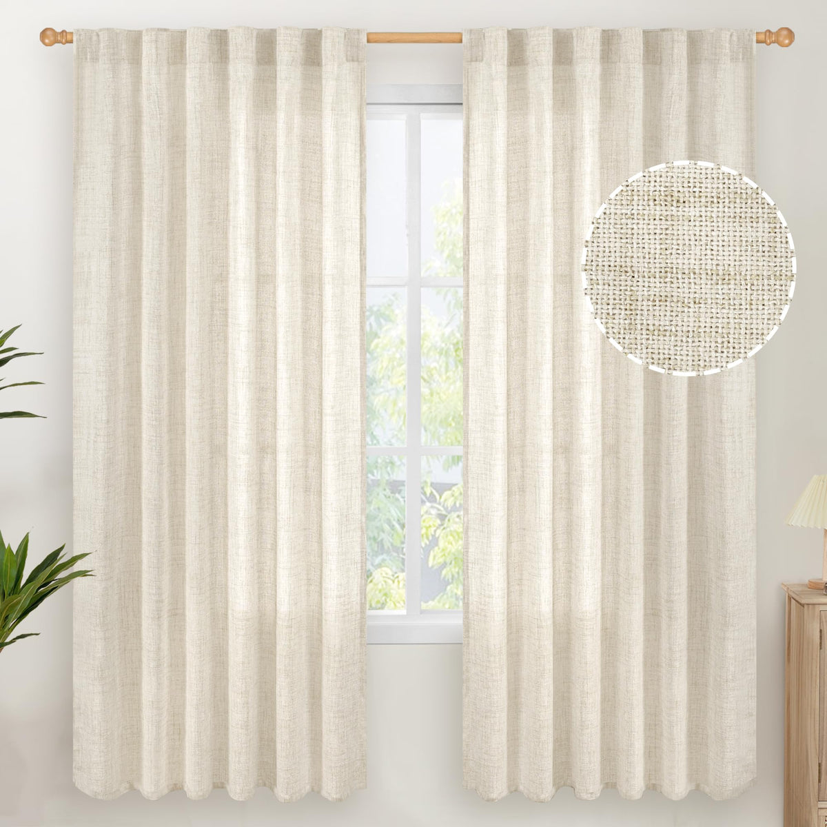 Linen Curtains for Living Room 72 Inches Long Light Filtering (2 Count)