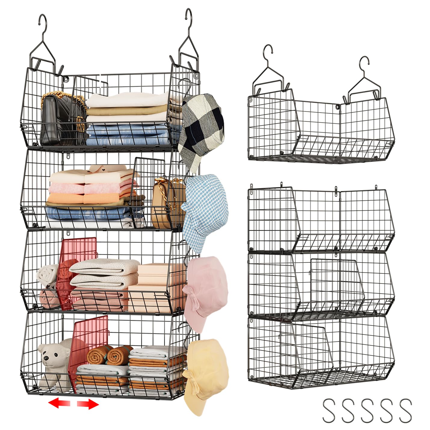 4 Tier Hanging Closet Organizer with Dividers (4 Count)