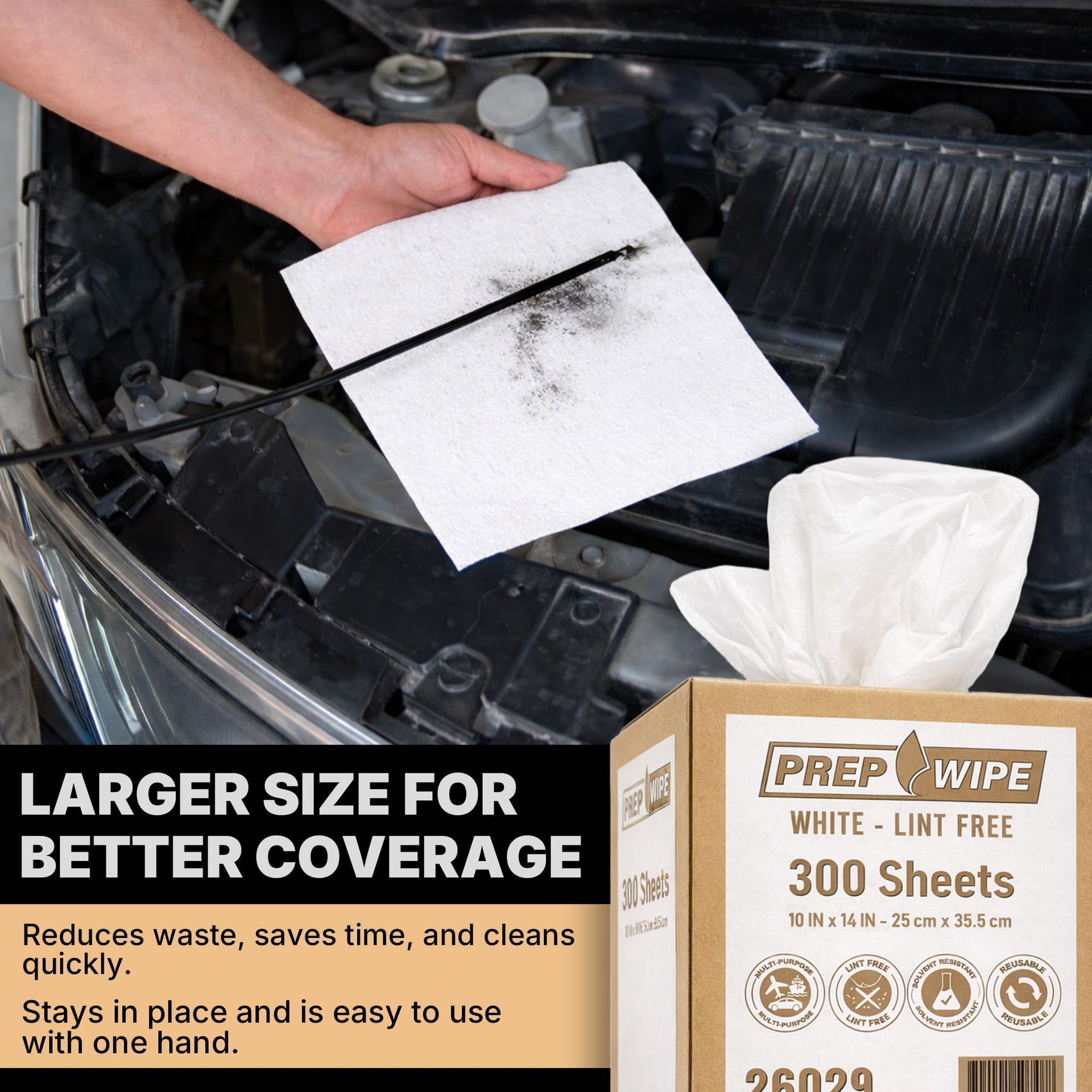 26029 Prep Wipe WHITE Lint Free Cleaning Towels Pack of 300 Sheets (300 Count)