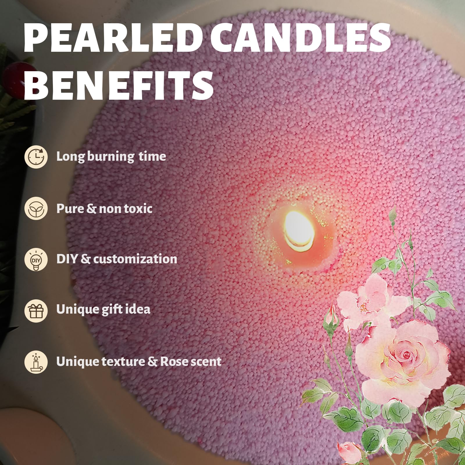 Rose Scented Pink Pearled Candle 18oz Luxury Sand Candle Granulated Wax (18 Ounce)
