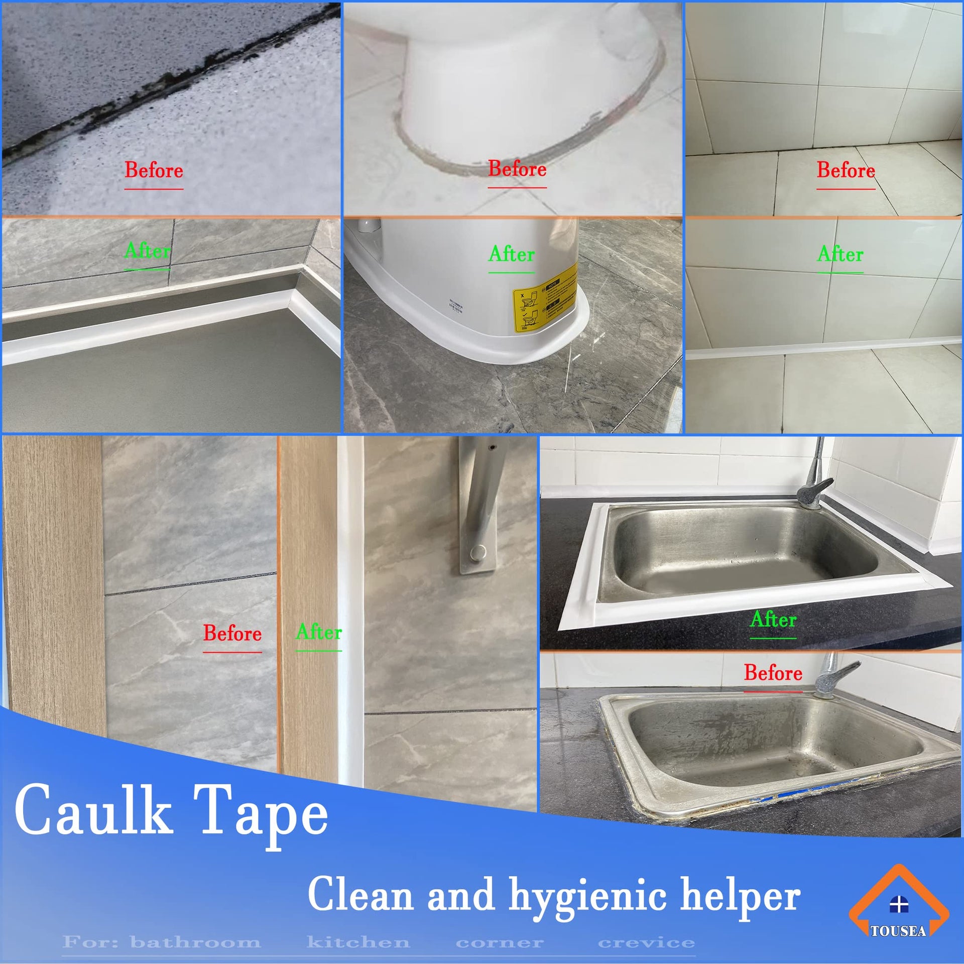 White 1.5"x10.5ft Peel and Stick Caulk Tape for Toilet (10.5 Foot)