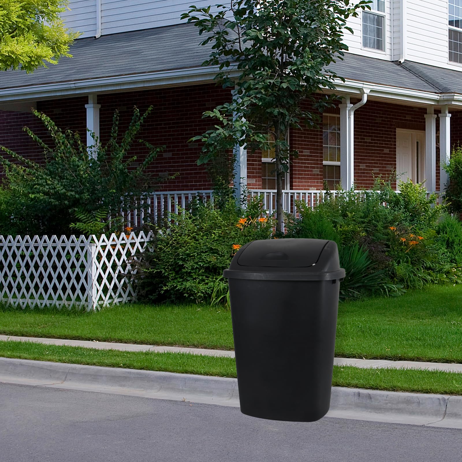 4 Pack 13 Gallon Plastic Garbage Cans with Swing Lid (4 Count)