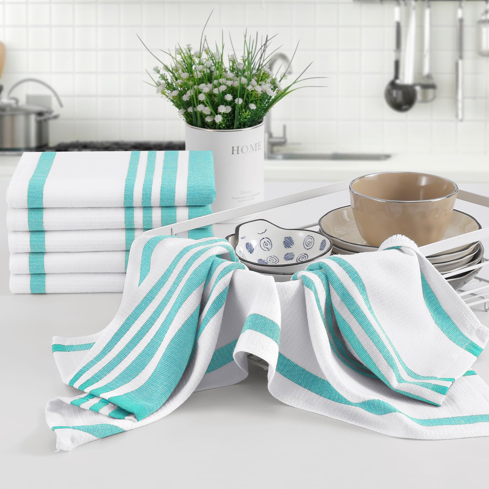 Premium Cotton Stripe Kitchen Towels 8 Pack (8 Count)
